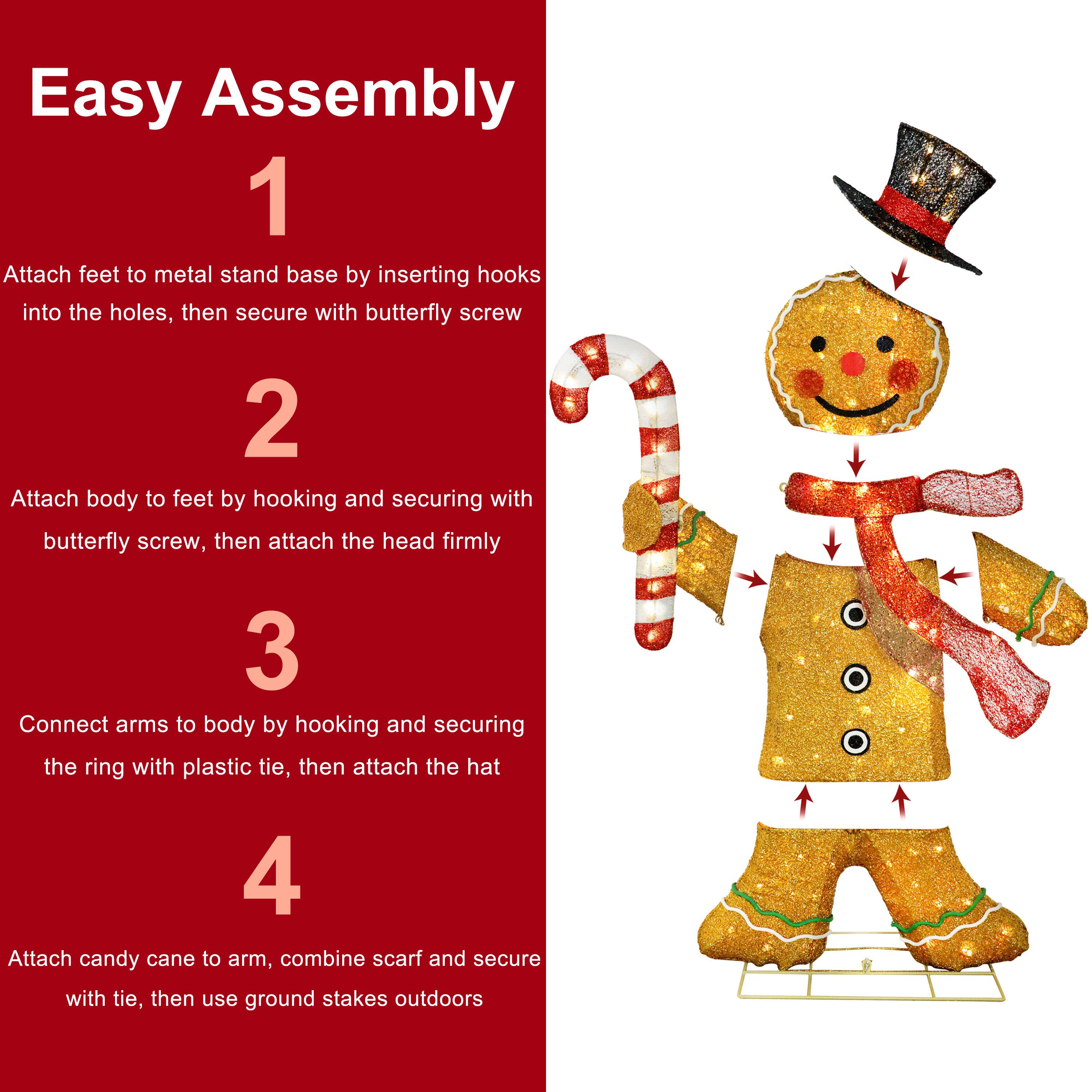 Puleo International 50" Pre-Lit Gingerbread Man Christmas Holiday Décor with Warm White LED Lights