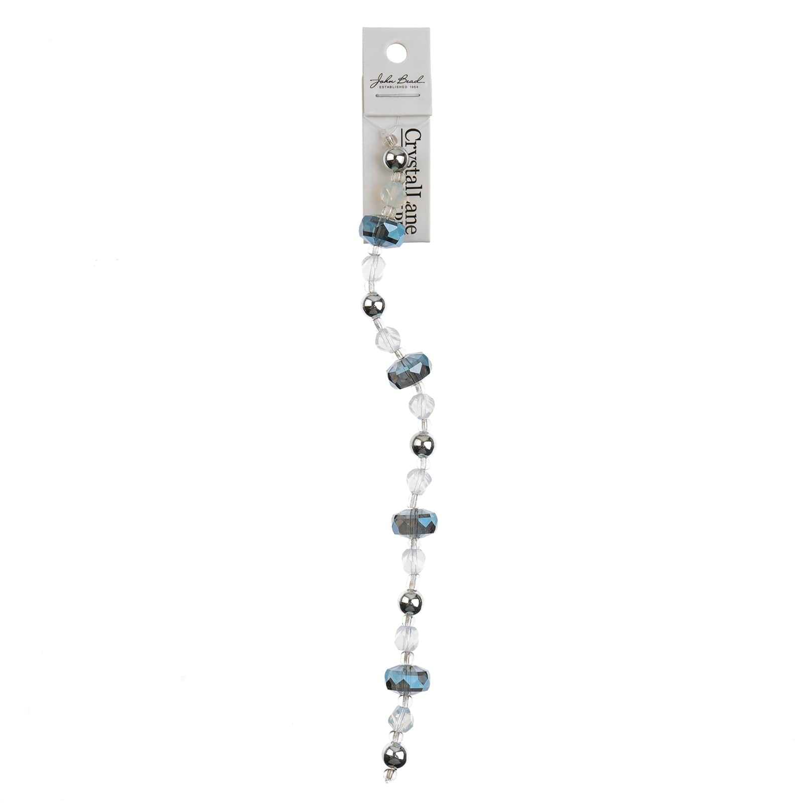 John Bead Crystal Lane DIY 7" Blue, White & Silver Glass Rondelle Beads