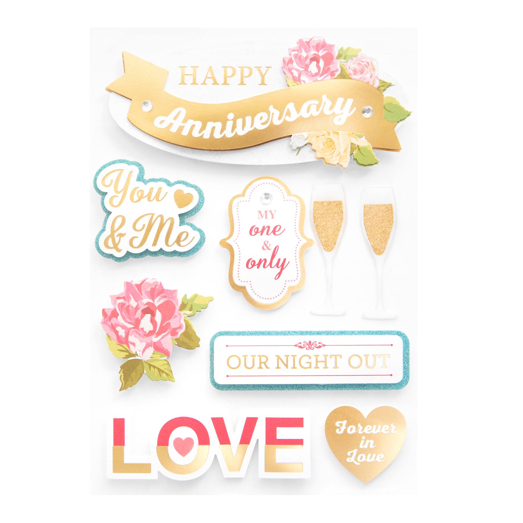 12 Pack: Happy Anniversary 3D Stickers by Recollections™