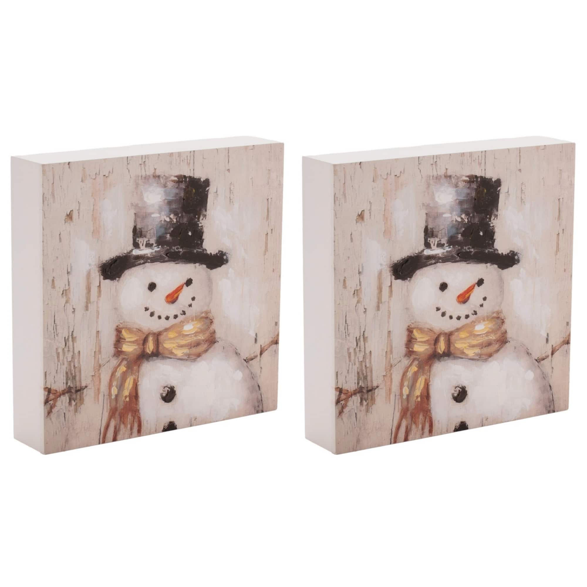 Melrose 7.5" Holiday Snowman Block Sign Set