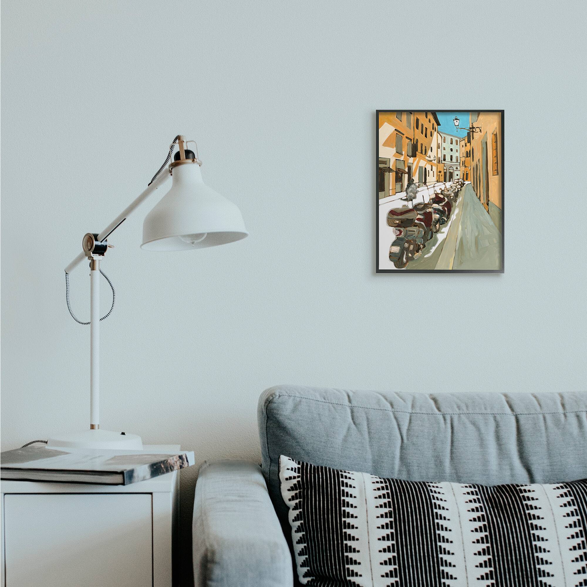 Stupell Industries Row of Mopeds Yellow European City Street Framed Wall Art