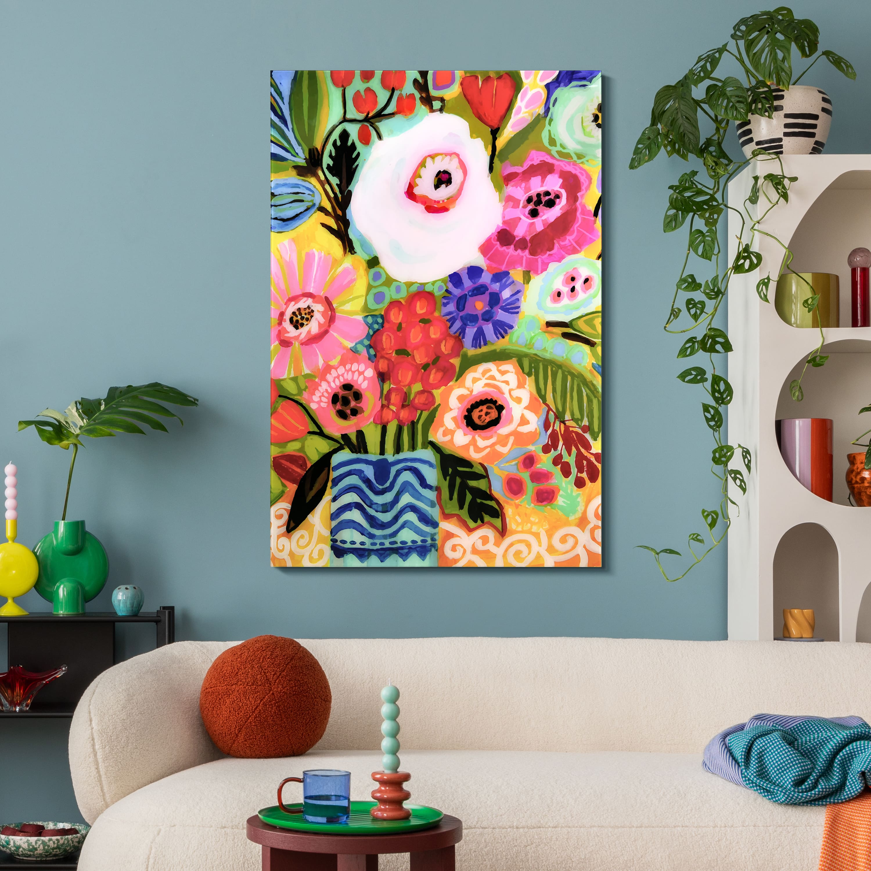 Empire Art Direct 32" x 48" Fresh Flowers in Vase II Frameless Free Floating Tempered Glass Wall Art