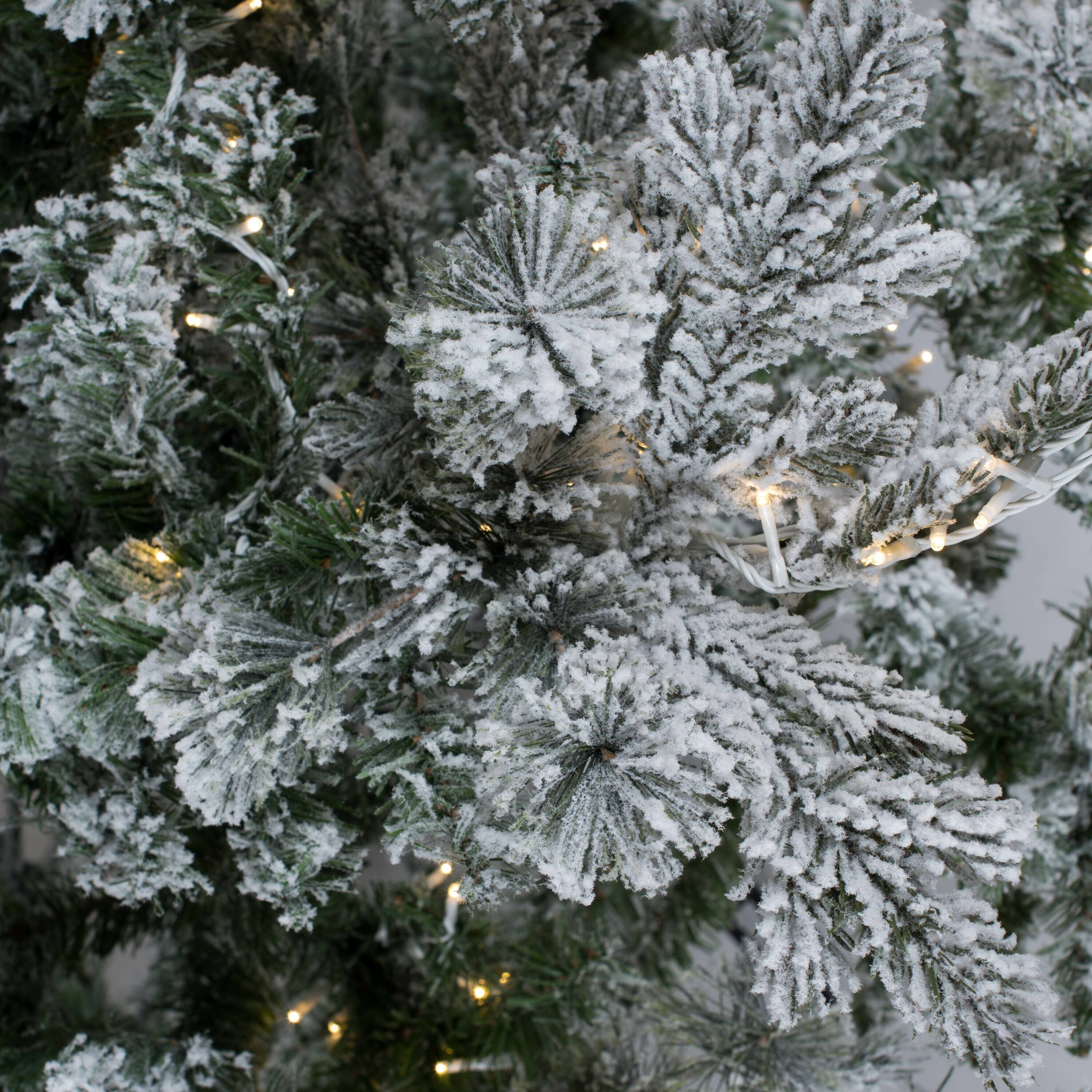 6.5ft. Pre-Lit Flocked Sierra Fir Artificial Christmas Tree, Pure White Dura-Lit® LED Lights