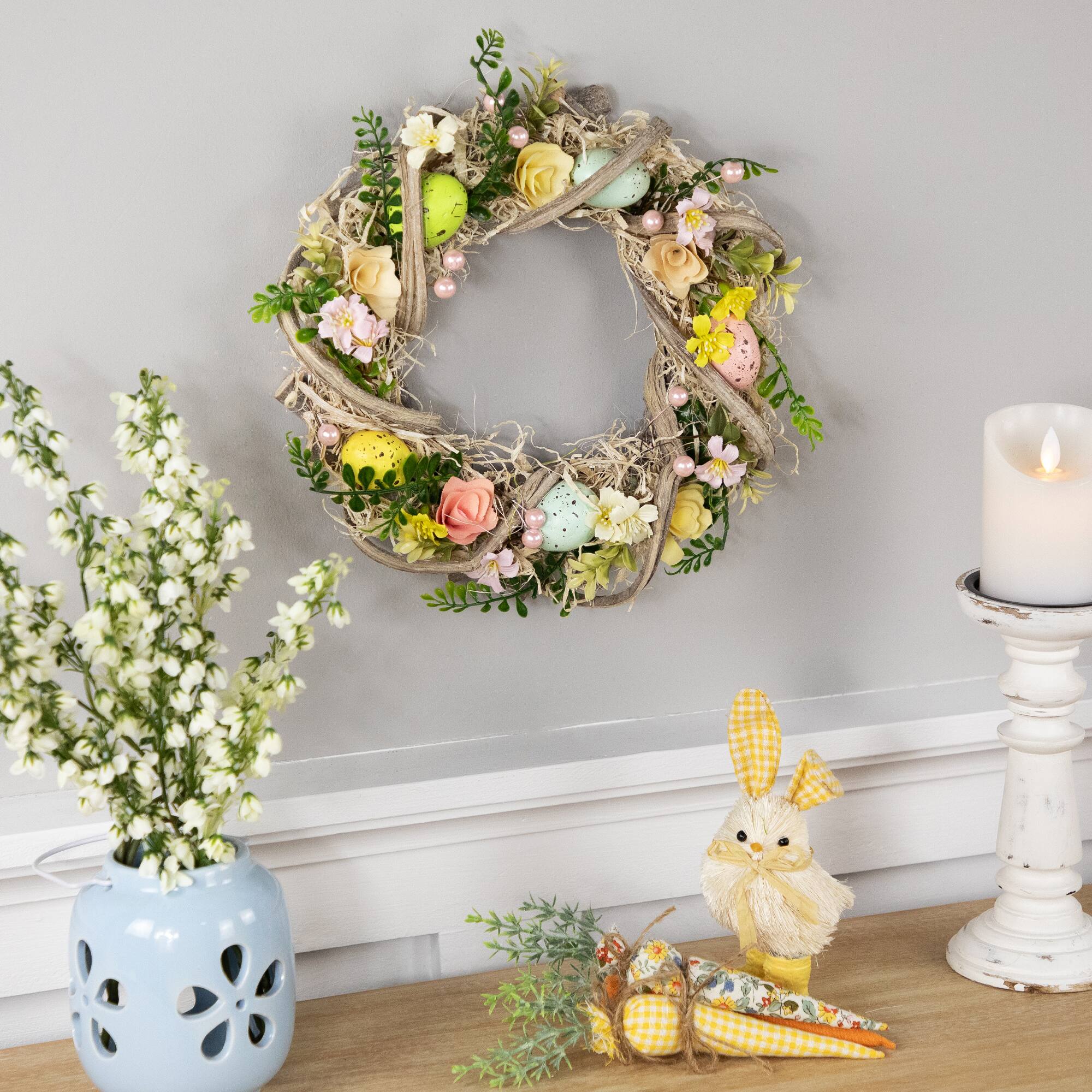 12" Flowers & Speckled Eggs Artificial Easter Wreath