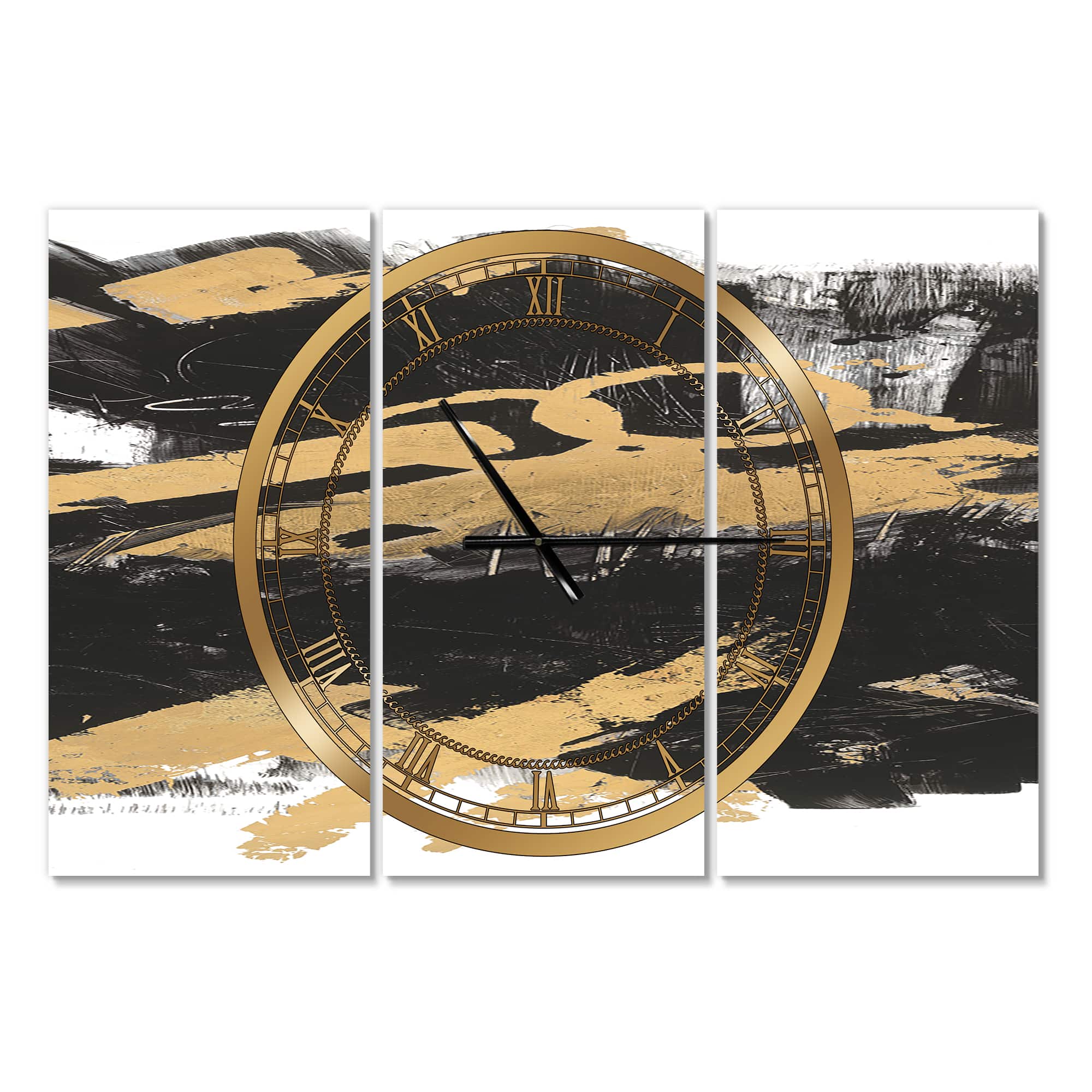 Designart 'Gold And Black Drift Iv Modern Multipanel Wall Clock