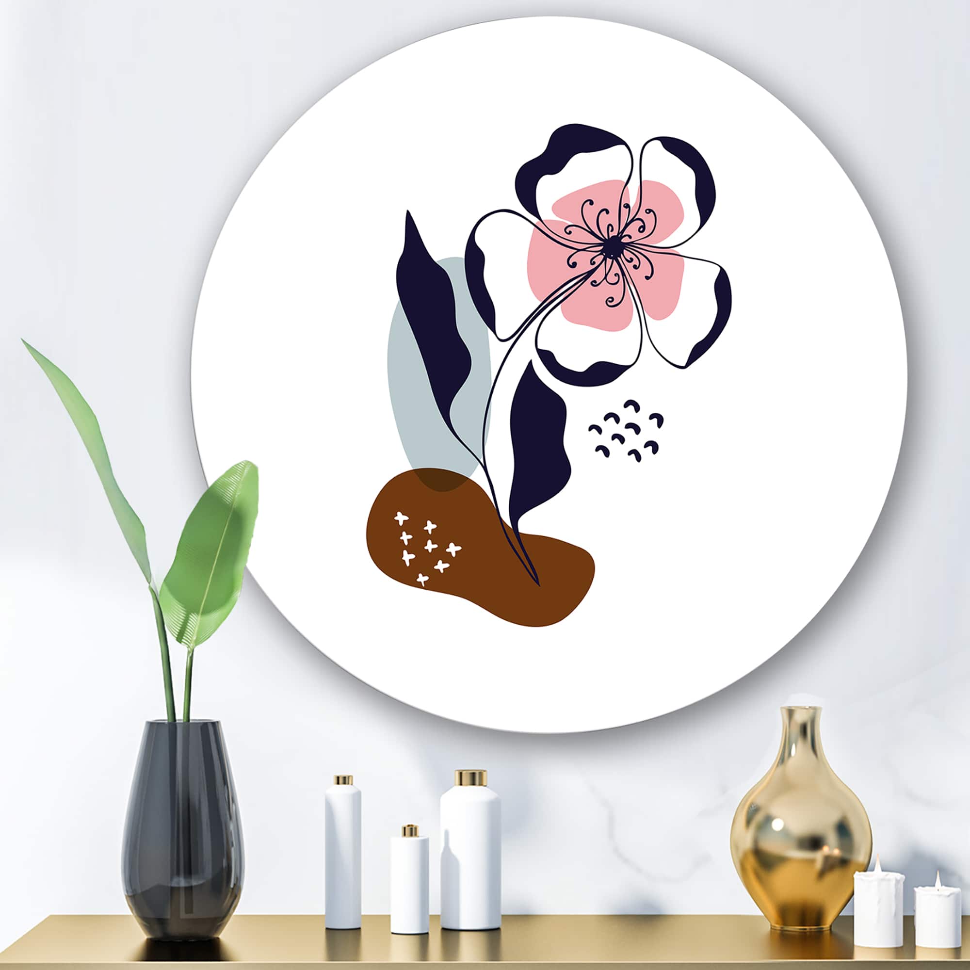 Designart - Abstract Flowers On Minimal Shapes IV