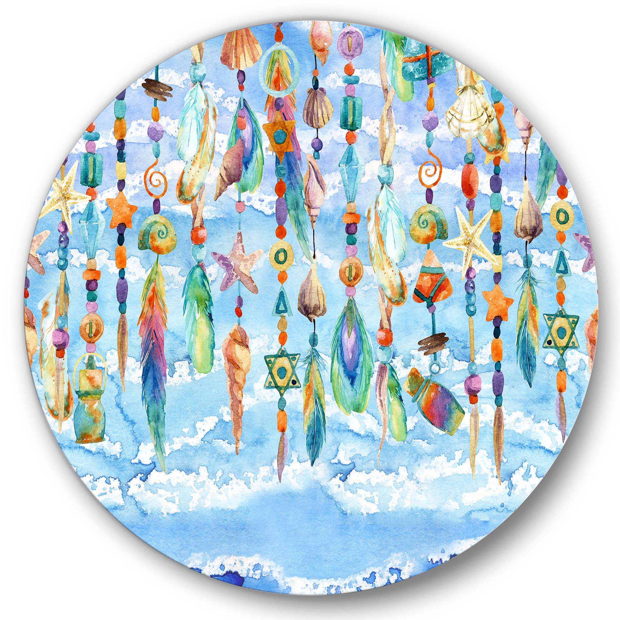 Designart - Jewelry of Sea Shell and Beads - Traditional Metal Circle Wall Art