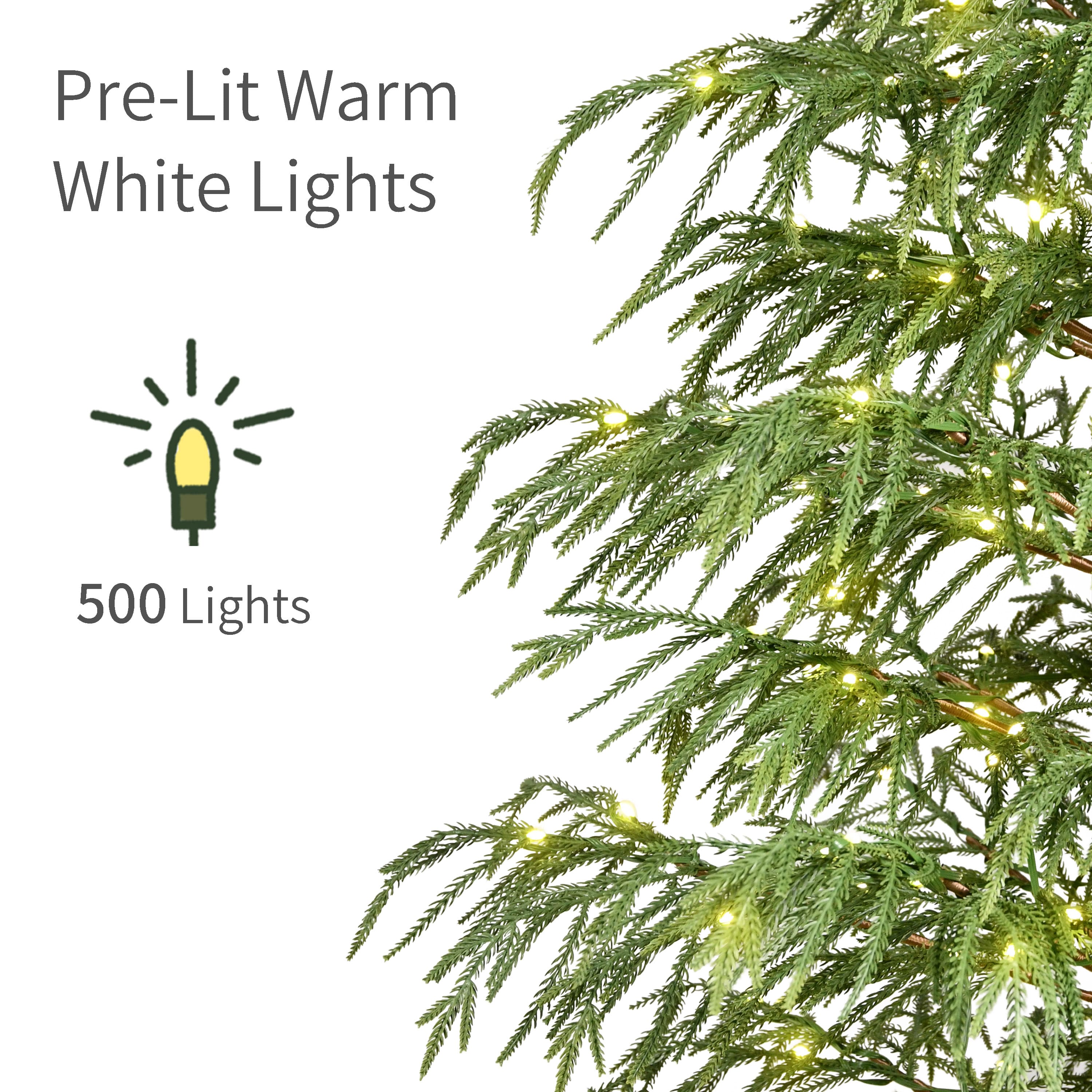 Puleo International 7.5ft. Norfolk Fir Artificial Christmas Tree, Warm White LED Lights