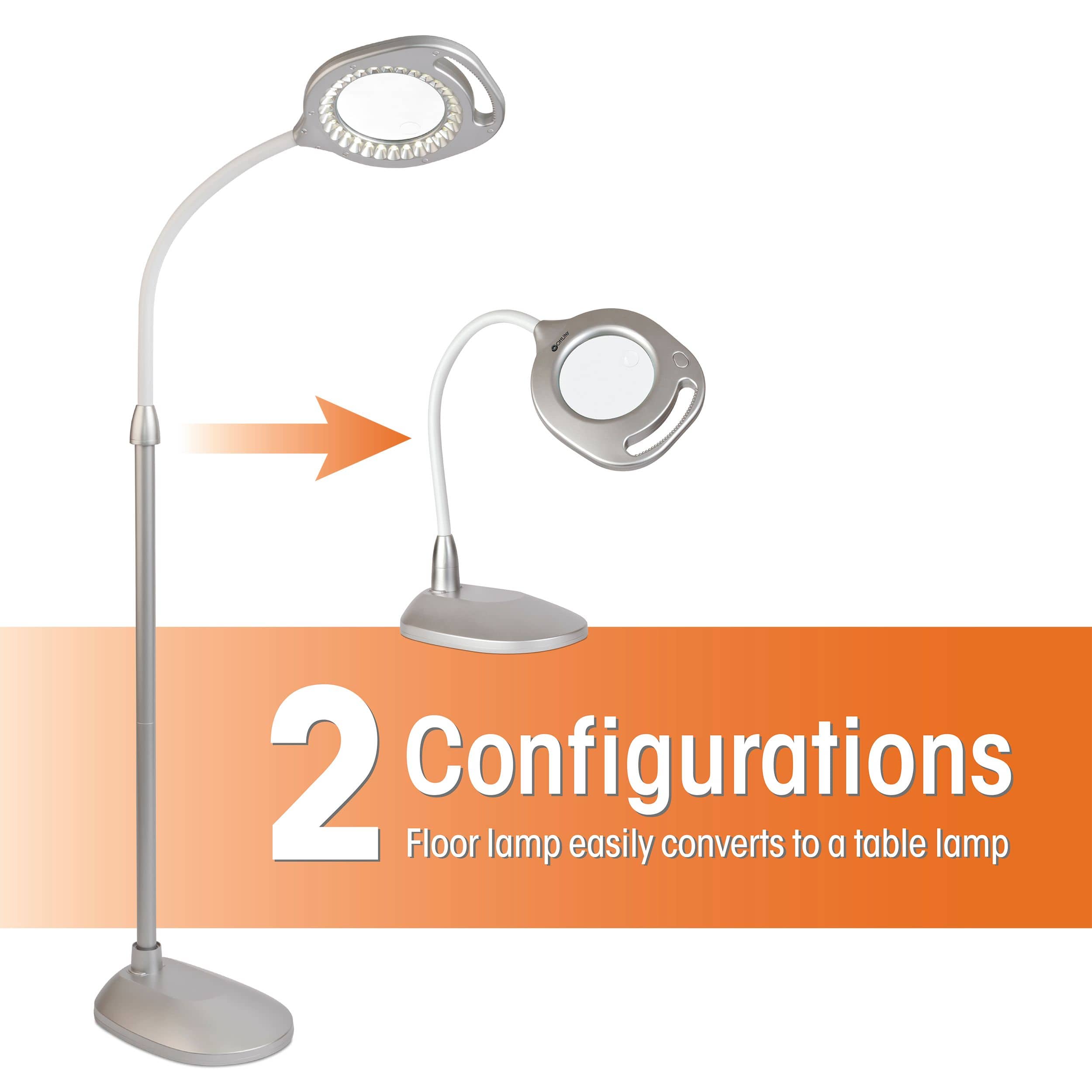 OttLite Silver 2-in-1 LED Magnifier Floor and Table Light