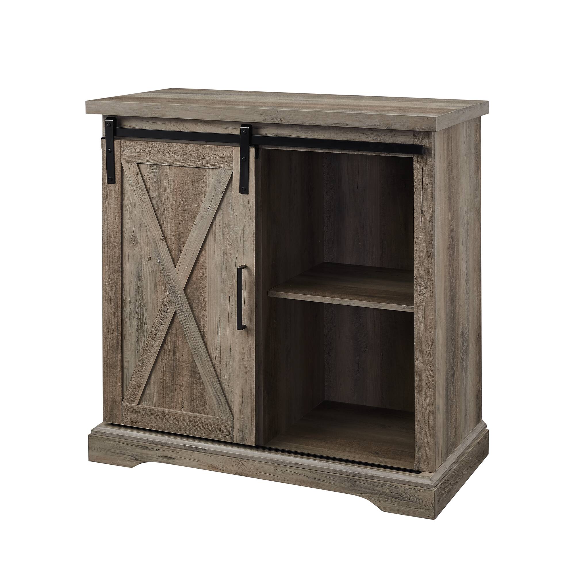 Walker Edison 32" Grey Wash Sliding Barn Door Farmhouse Accent Cabinet