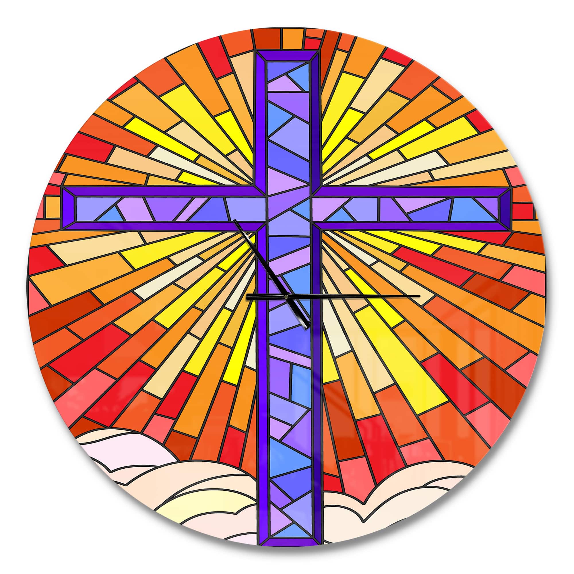 Designart 'Holy Cross Stained Glass Style Rustic Wall Clock