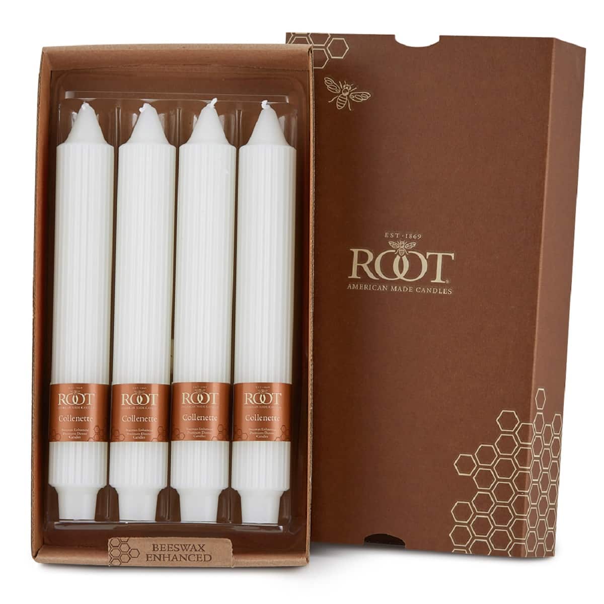 Root Candles 9" Unscented Grecian Collenette Taper Candles