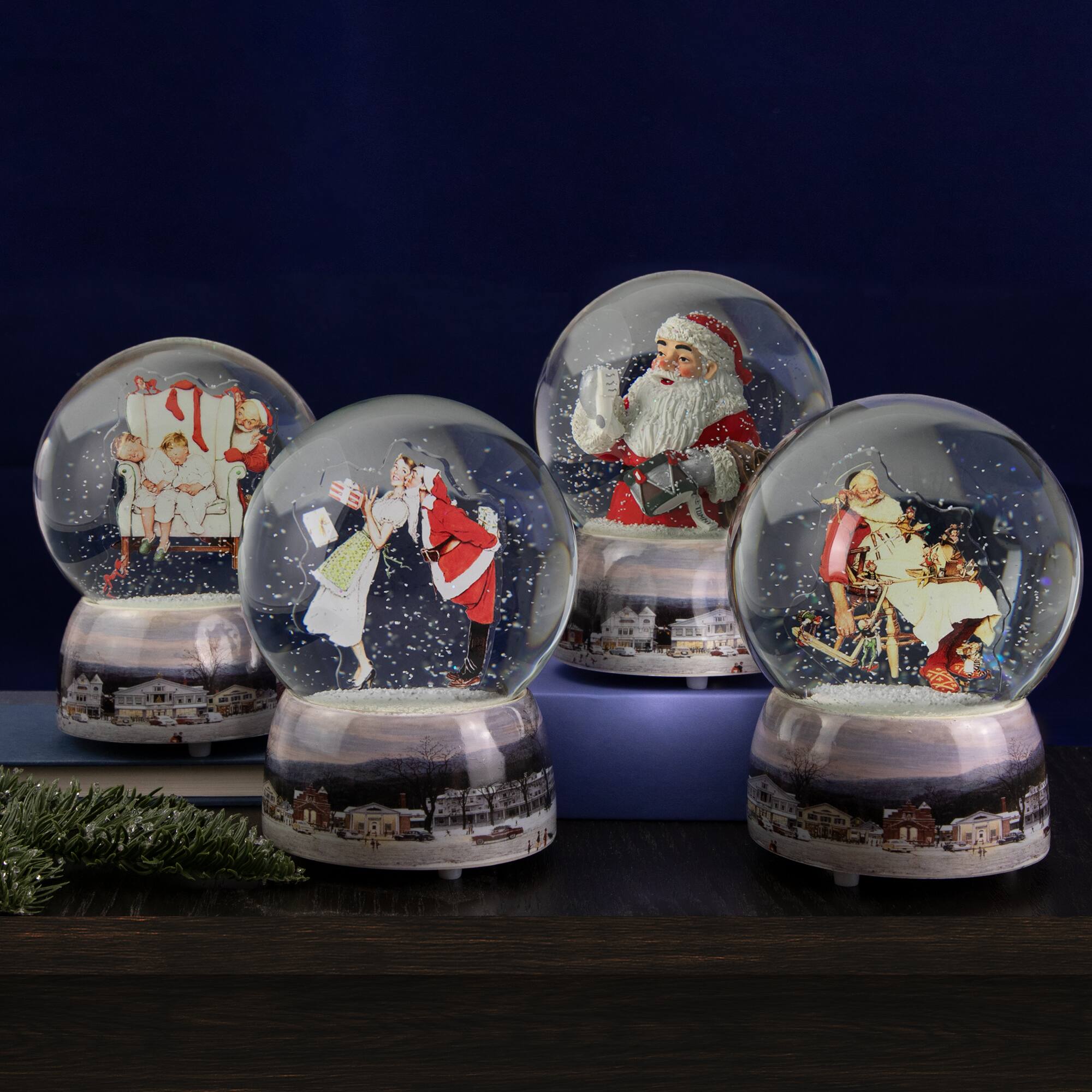 6.5" Norman Rockwell Santa Looking at Two Sleeping Children Christmas Snow Globe