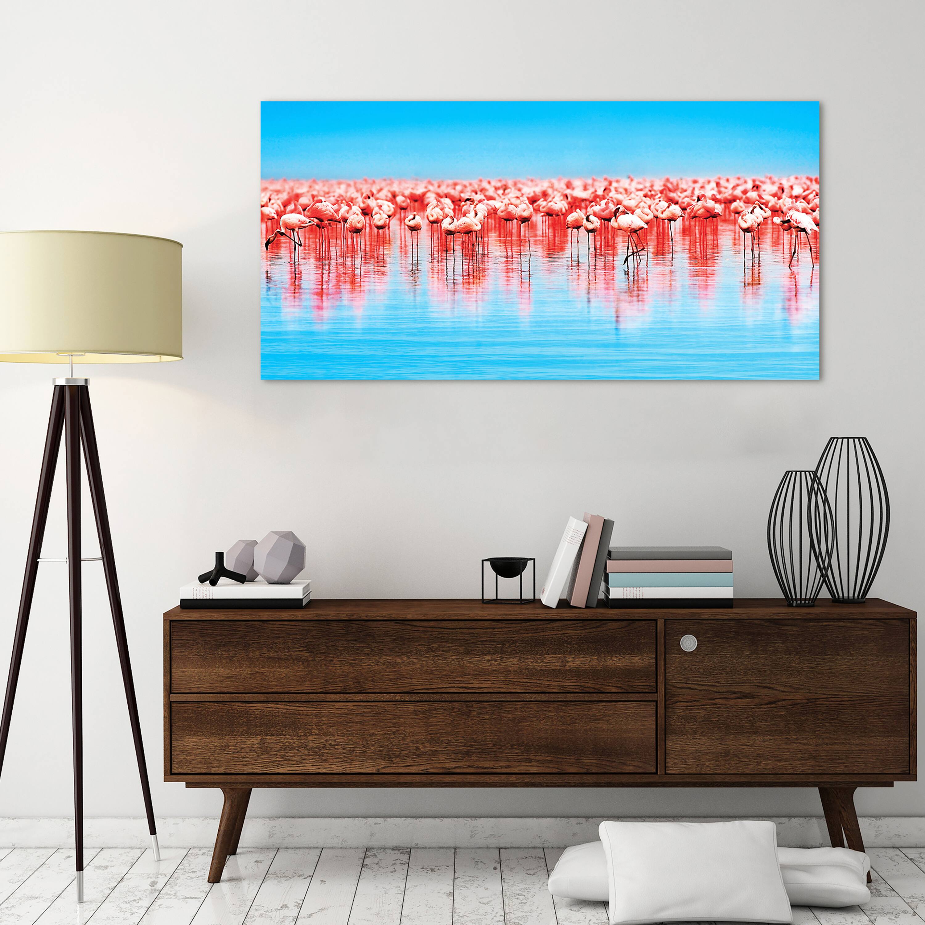 Empire Art Direct 24" x 48" Flamingo Flock Frameless Free Floating Tempered Glass Wall Art