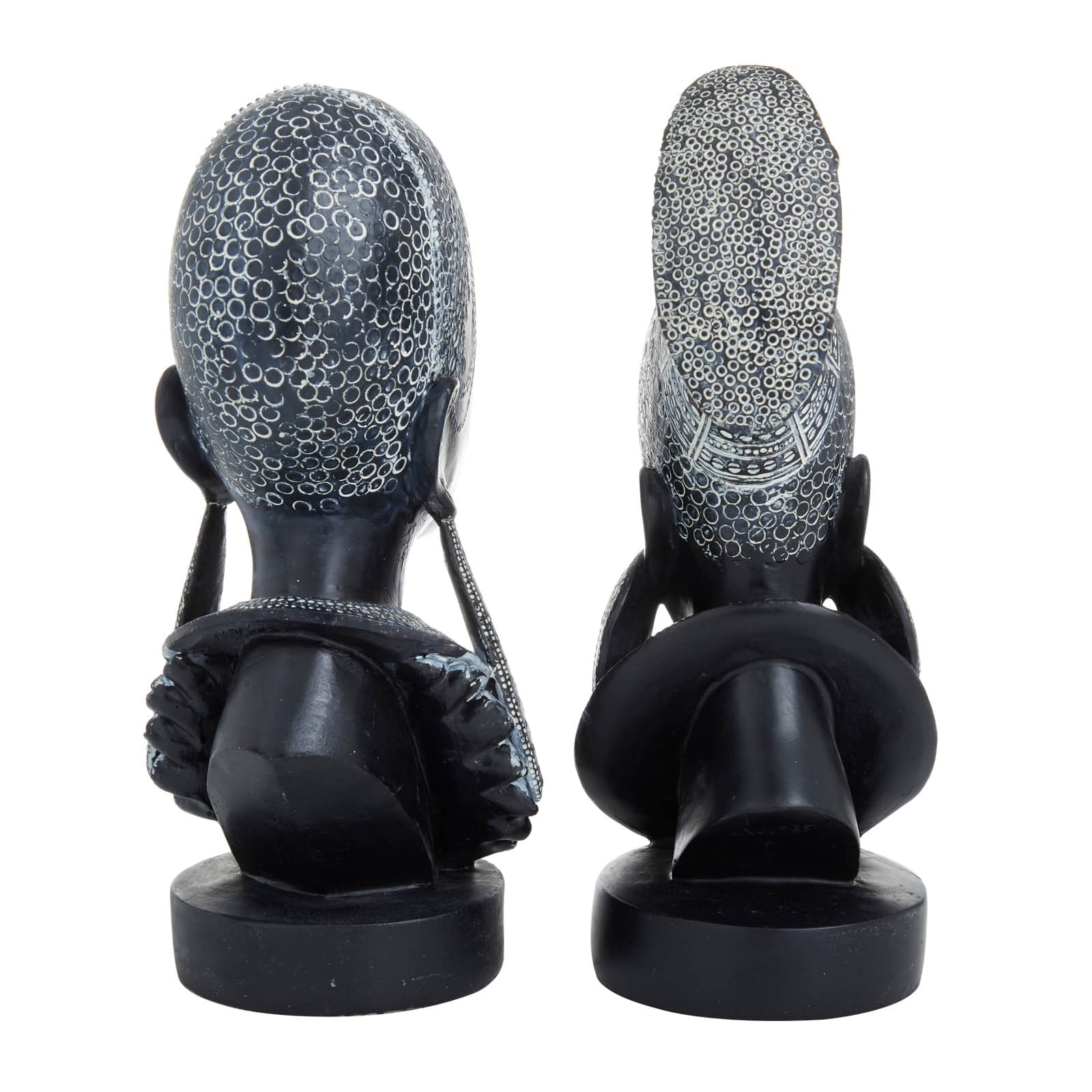 Set of 2 Black Polystone Eclectic Sculptures, 11" x 5" x 8"