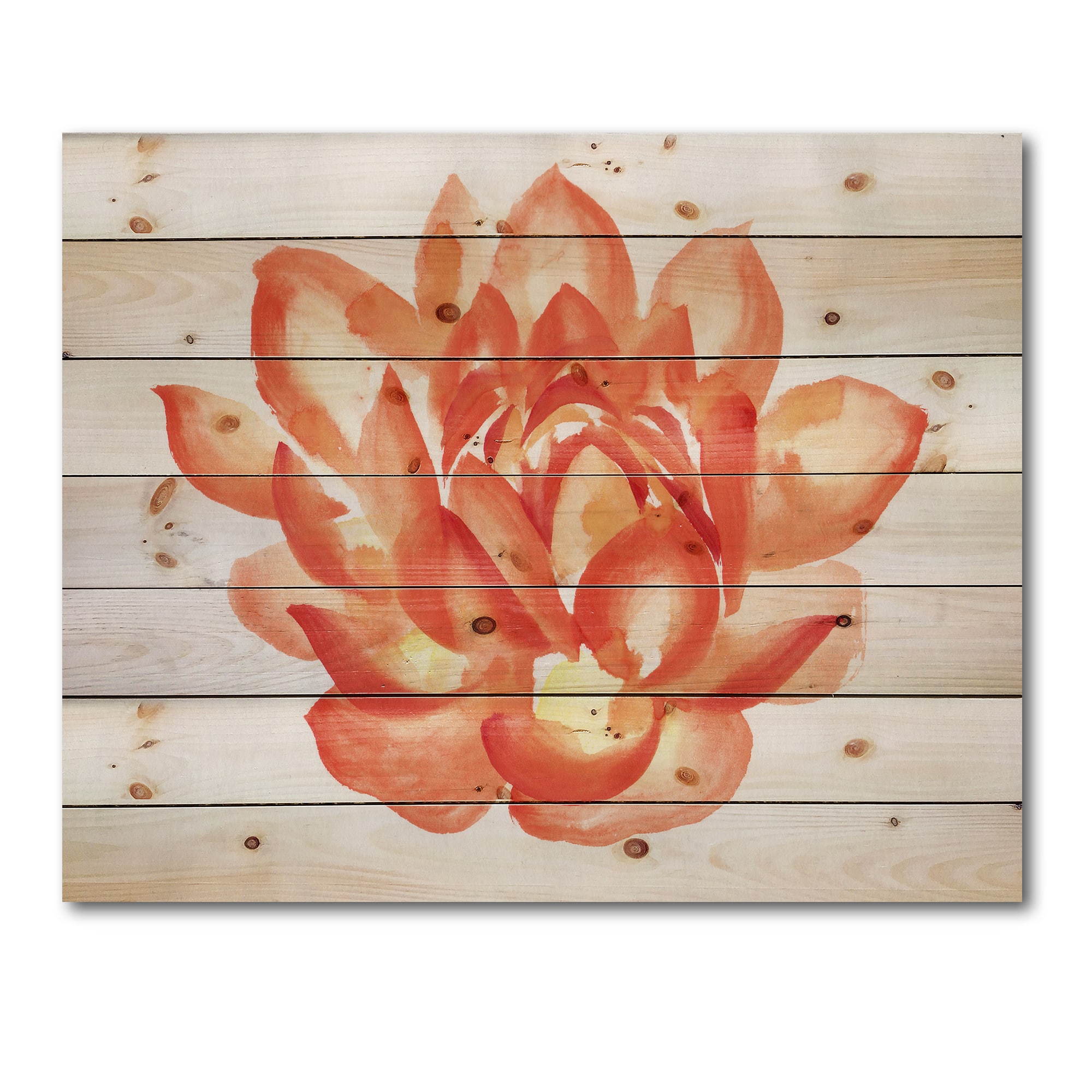 Designart - Vintage Detail of A Orange Lotus - Traditional Print on Natural Pine Wood