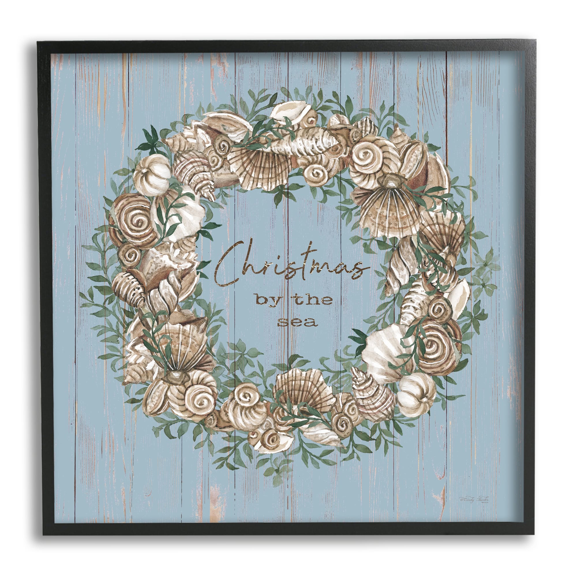 Stupell Industries Christmas By The Sea Shell Wreath Framed Giclee Art