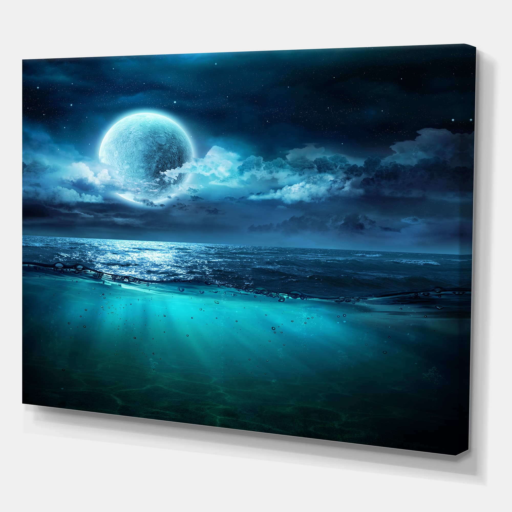Designart - Romantic Moon Over Deep Blue Sea II - Nautical & Coastal Canvas Wall Art Print