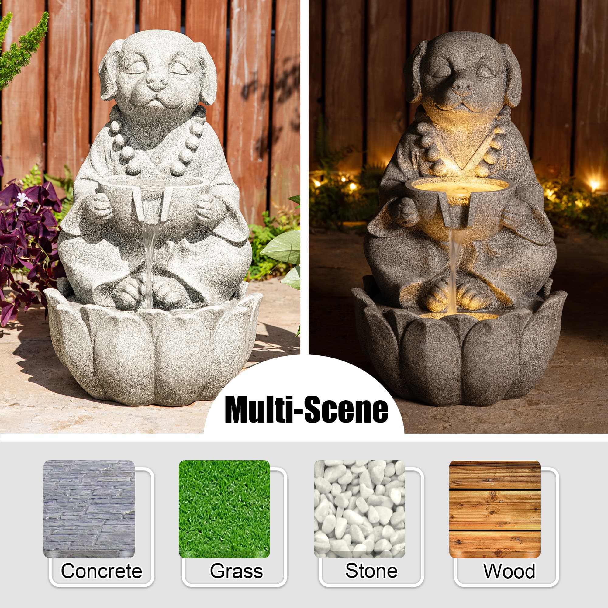 Glitzhome® 21.75" Zen-Style LED 2-Tier Concrete Dog Outdoor Fountain
