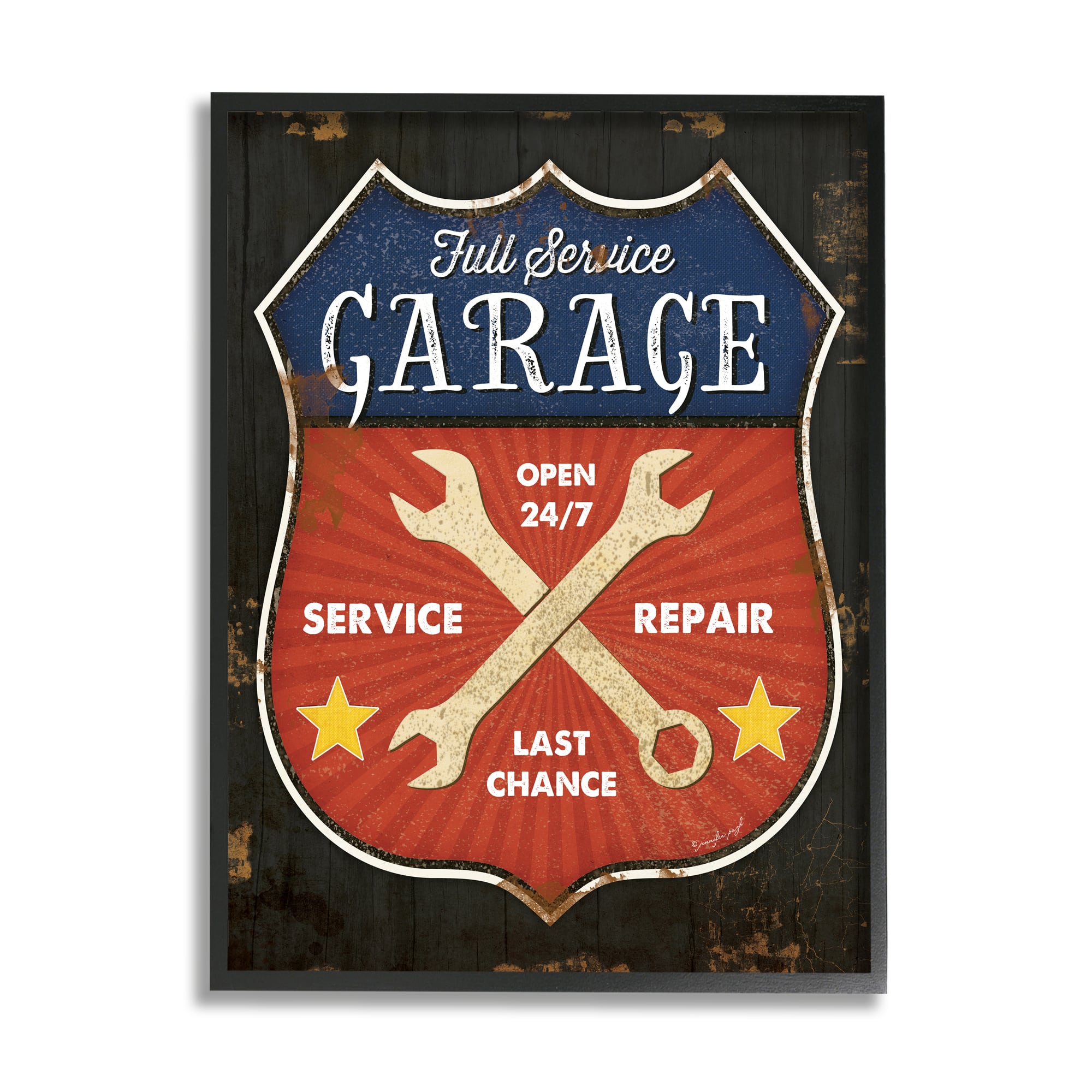 Stupell Industries Full Service Garage Sign Rustic Americana Highway Symbol in Black Frame Wall Art