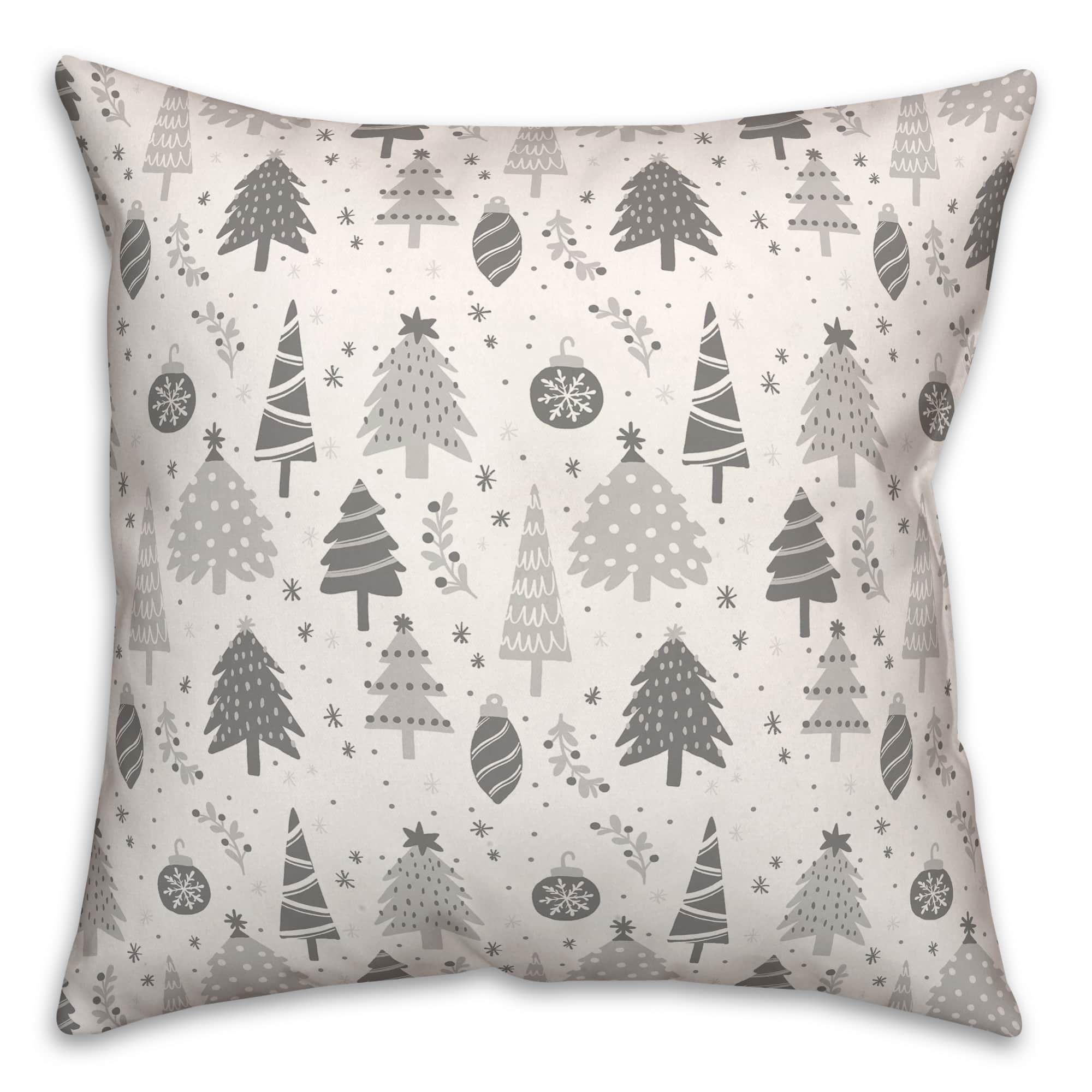 Gray Tree Ornament Pattern 18" x 18" Spun Poly Pillow