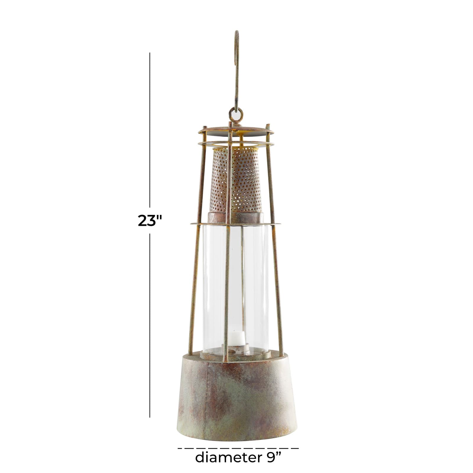 Brown Metal Rustic Lantern, 23" x 9" x 9"