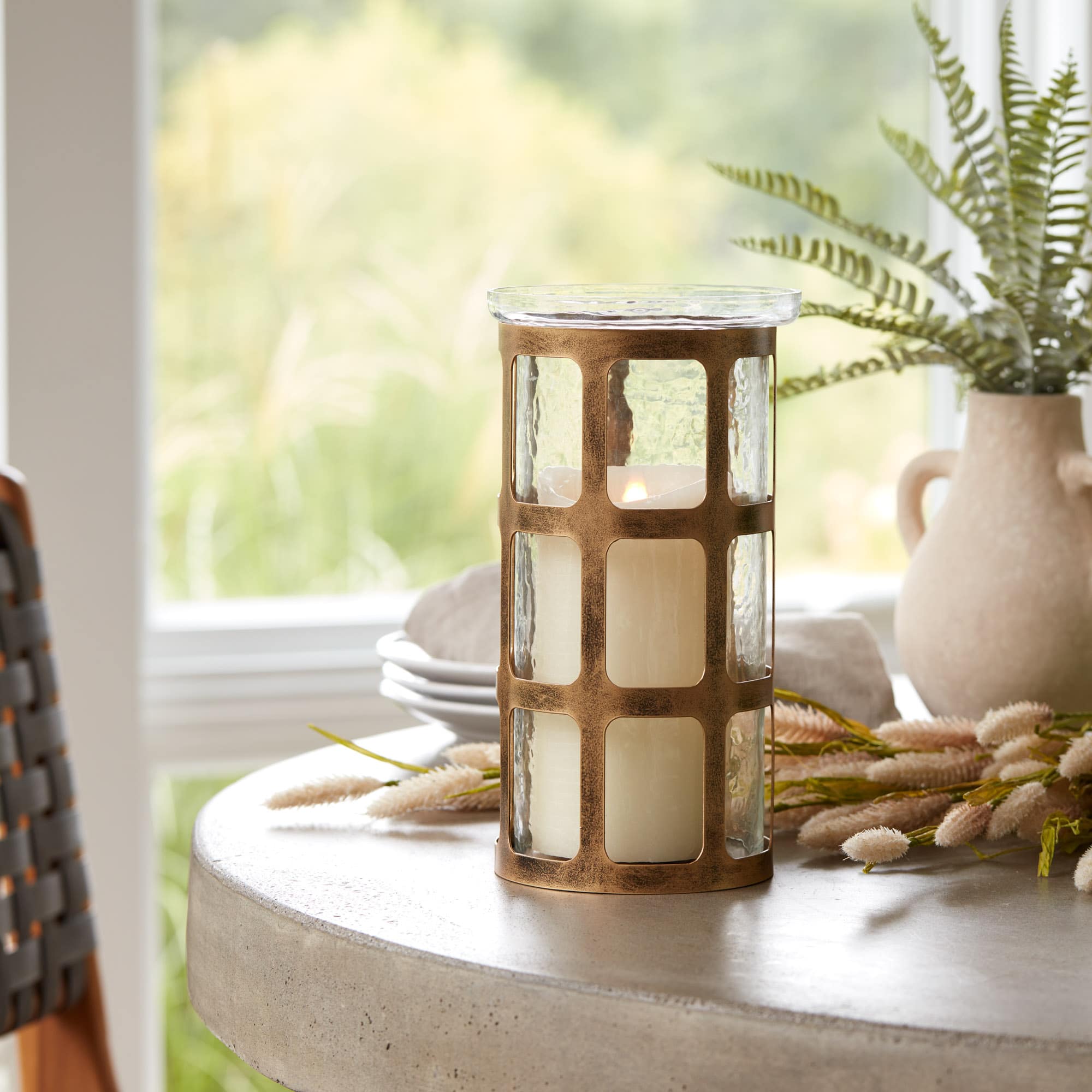 9.5" Wavy Glass & Metal Candle Holder