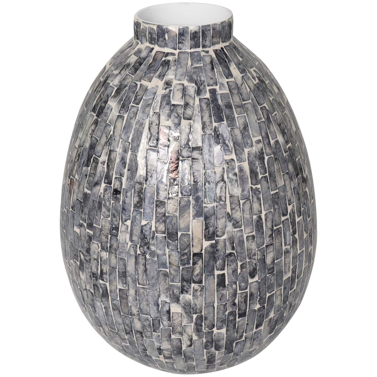 12" Gray Mother of Pearl Handmade Mosaic Inspired Vase