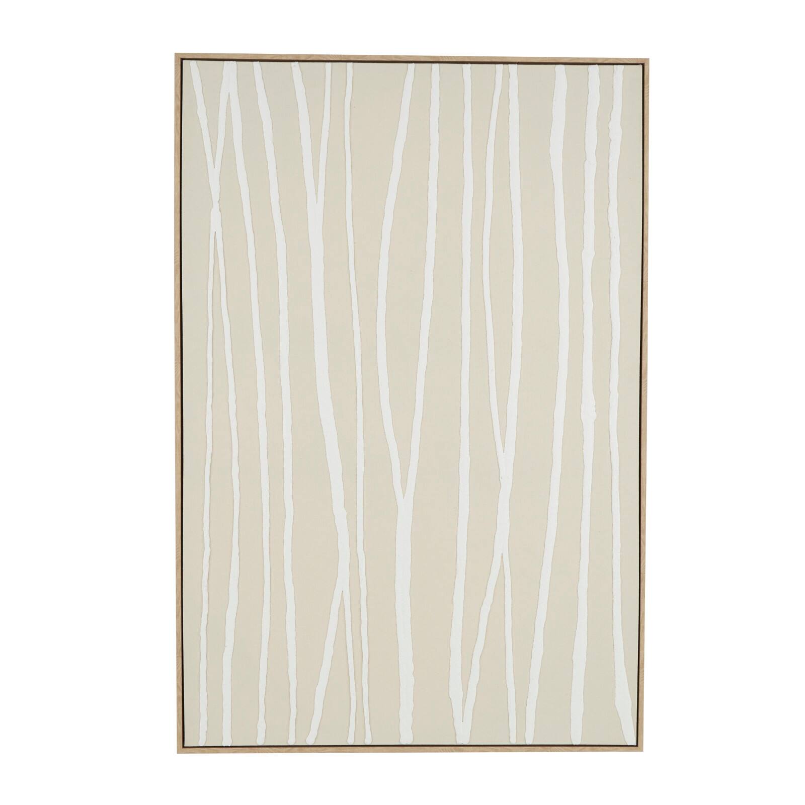 Beige Wooden Abstract Vertical Line Framed Wall Art with Brown Wooden Frame