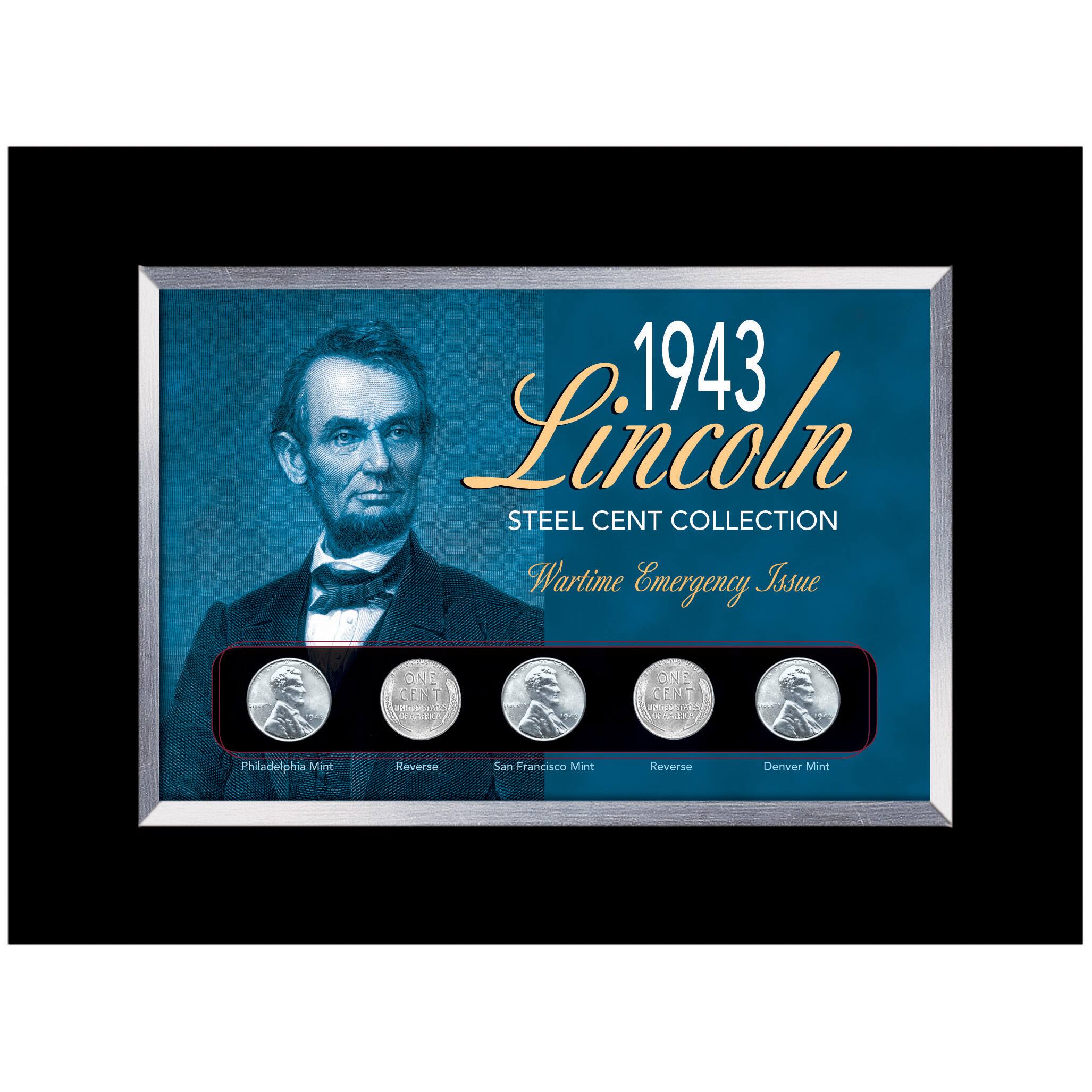 1943 Lincoln Steel Penny Collection Wartime Emergency Issue in Small Frame