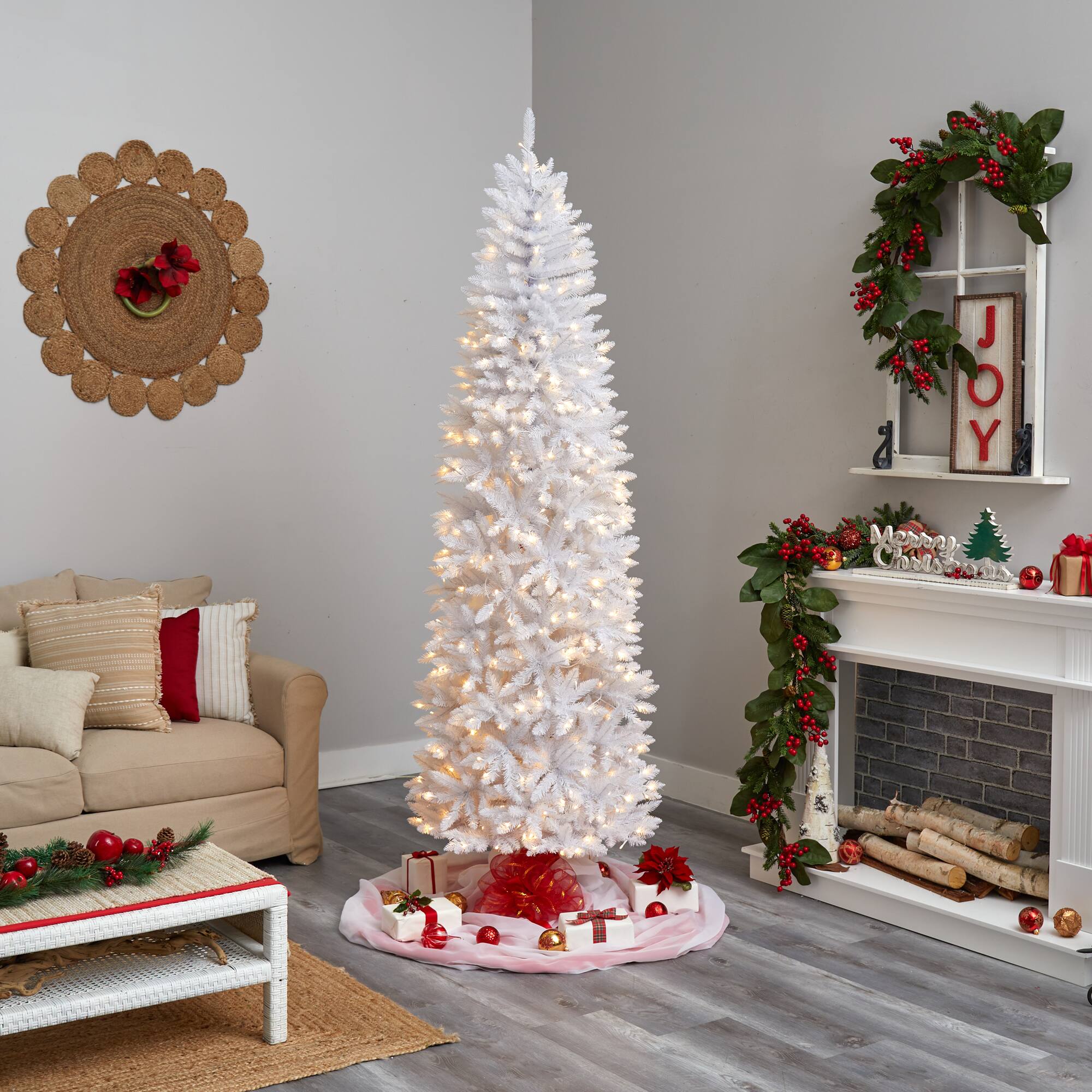 8ft. Pre-Lit White Artificial Christmas Tree, Warm White LED Lights