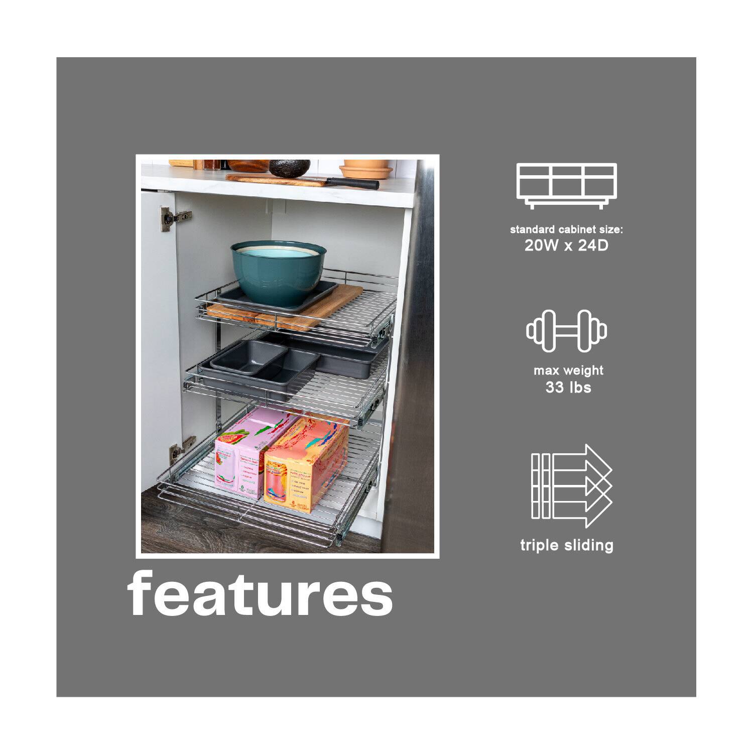 Household Essentials Glidez Chrome-Plated Steel Triple-Sliding Storage Organizer