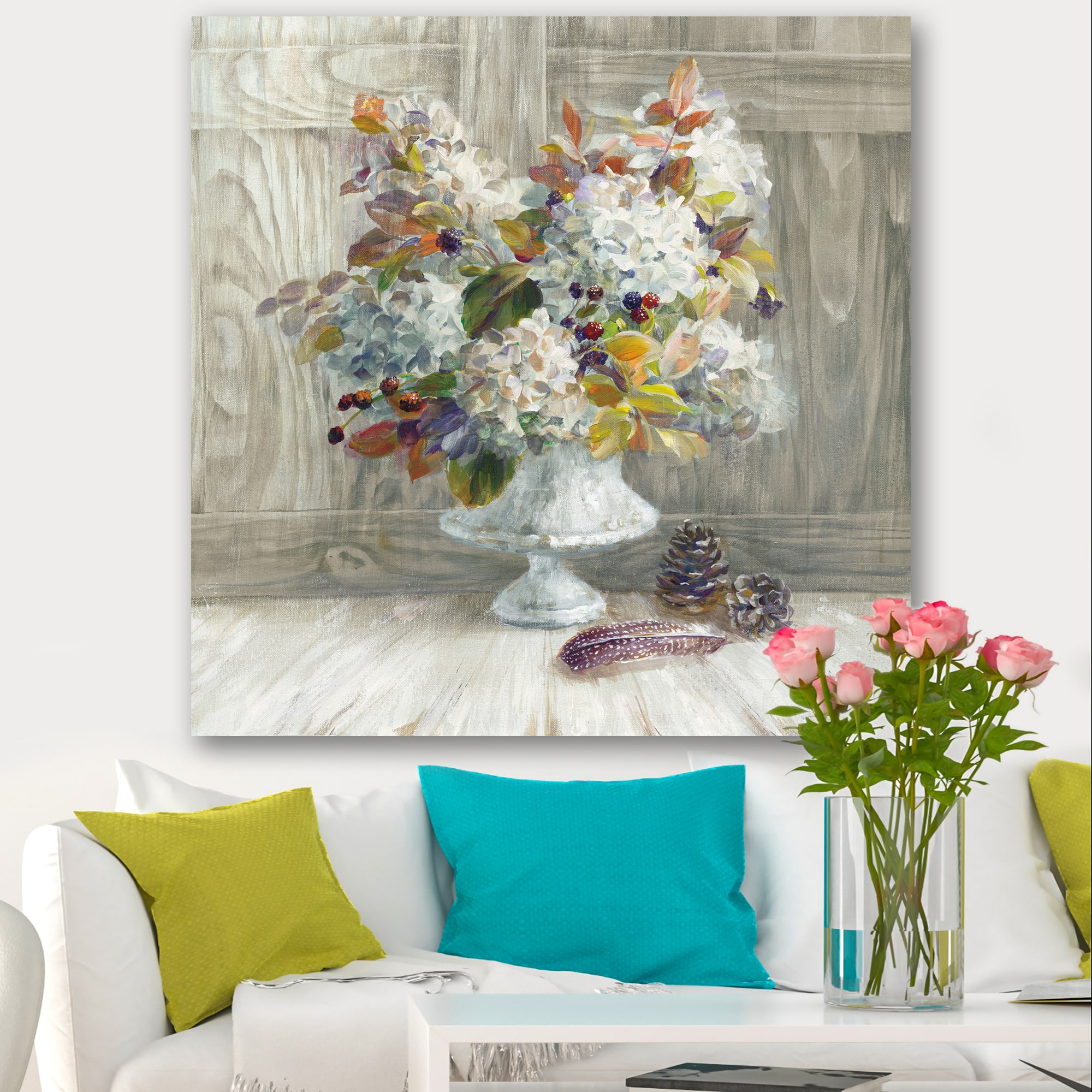 Designart - Rustic Florals White - Cabin & Lodge Premium Canvas Wall Art