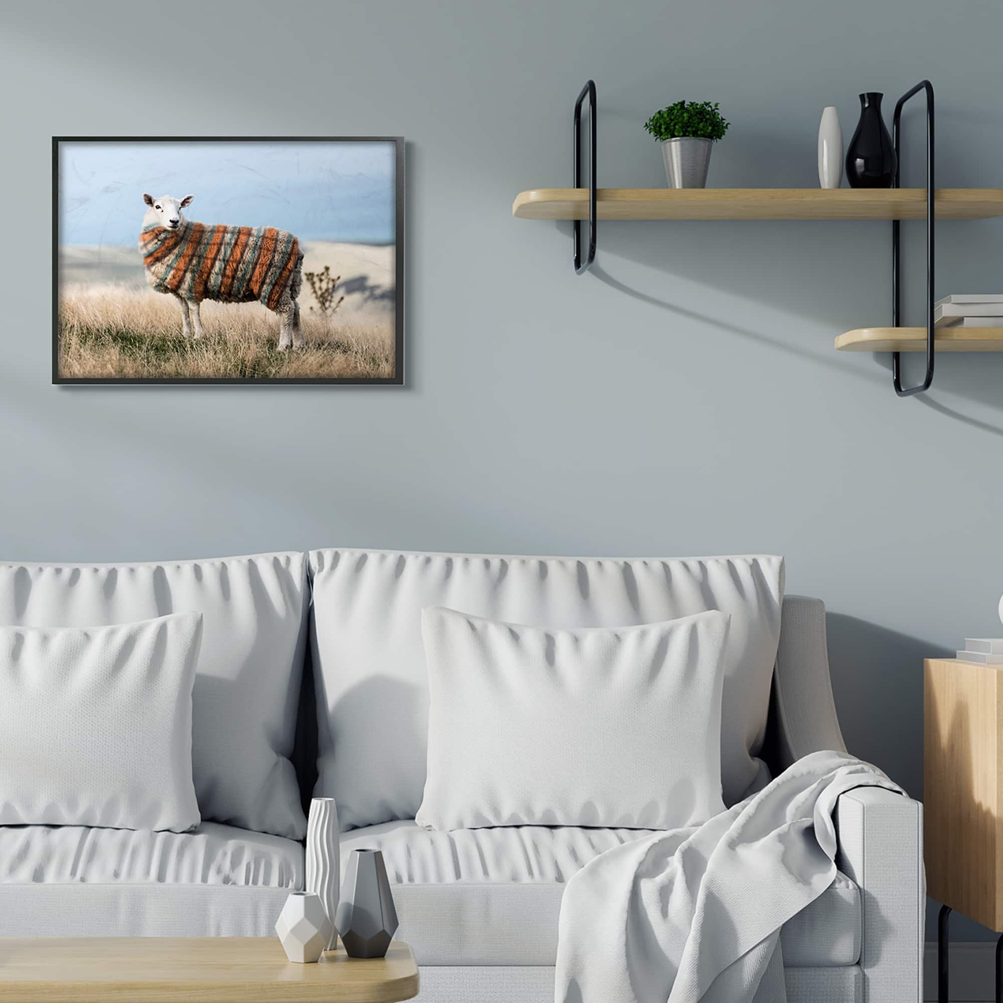 Stupell Industries Sweater Weather Sheep Animal Farm Plaid Framed Wall Art