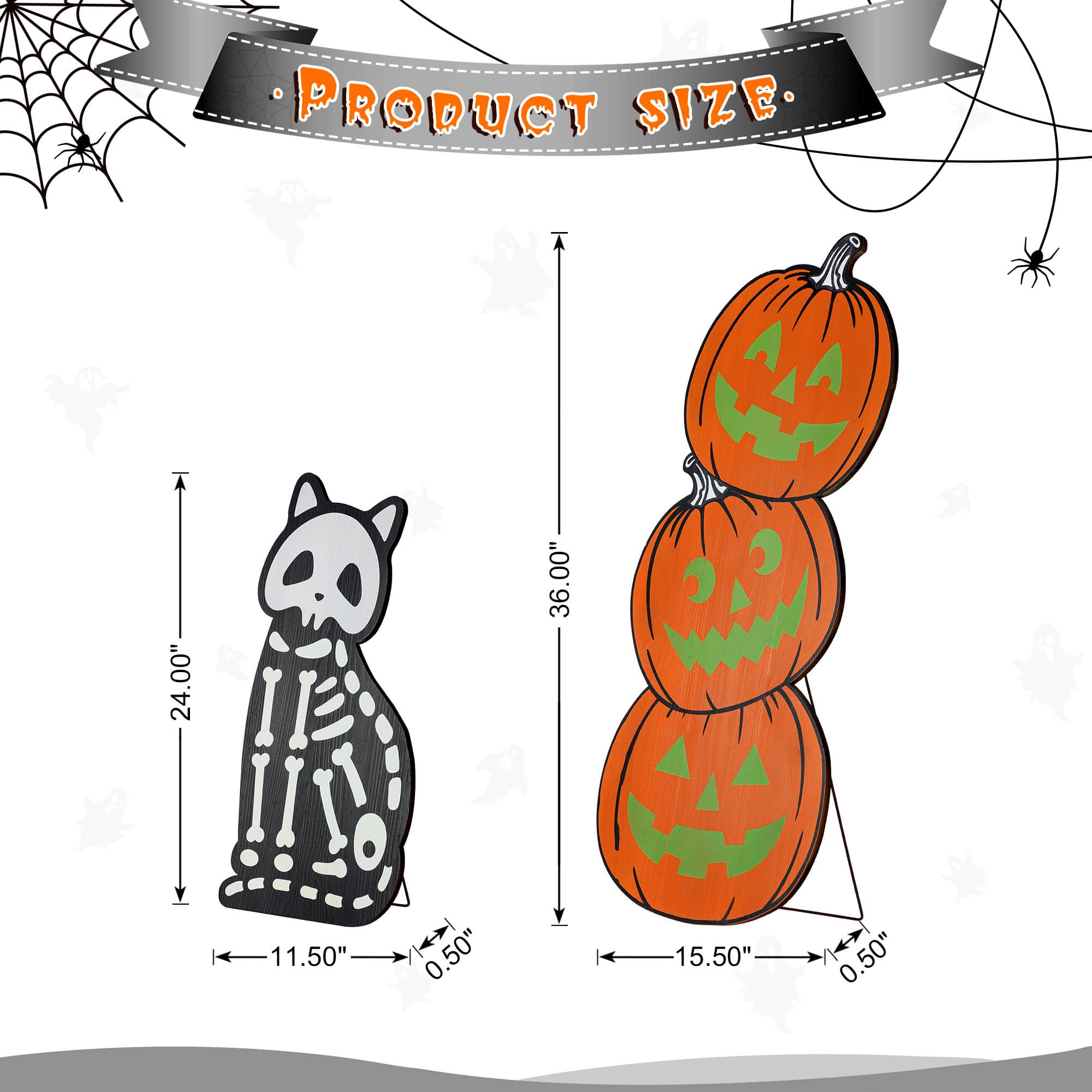 Glitzhome® Halloween Wooden Skeleton Cat and Stacked Pumpkin Porch Decor Set