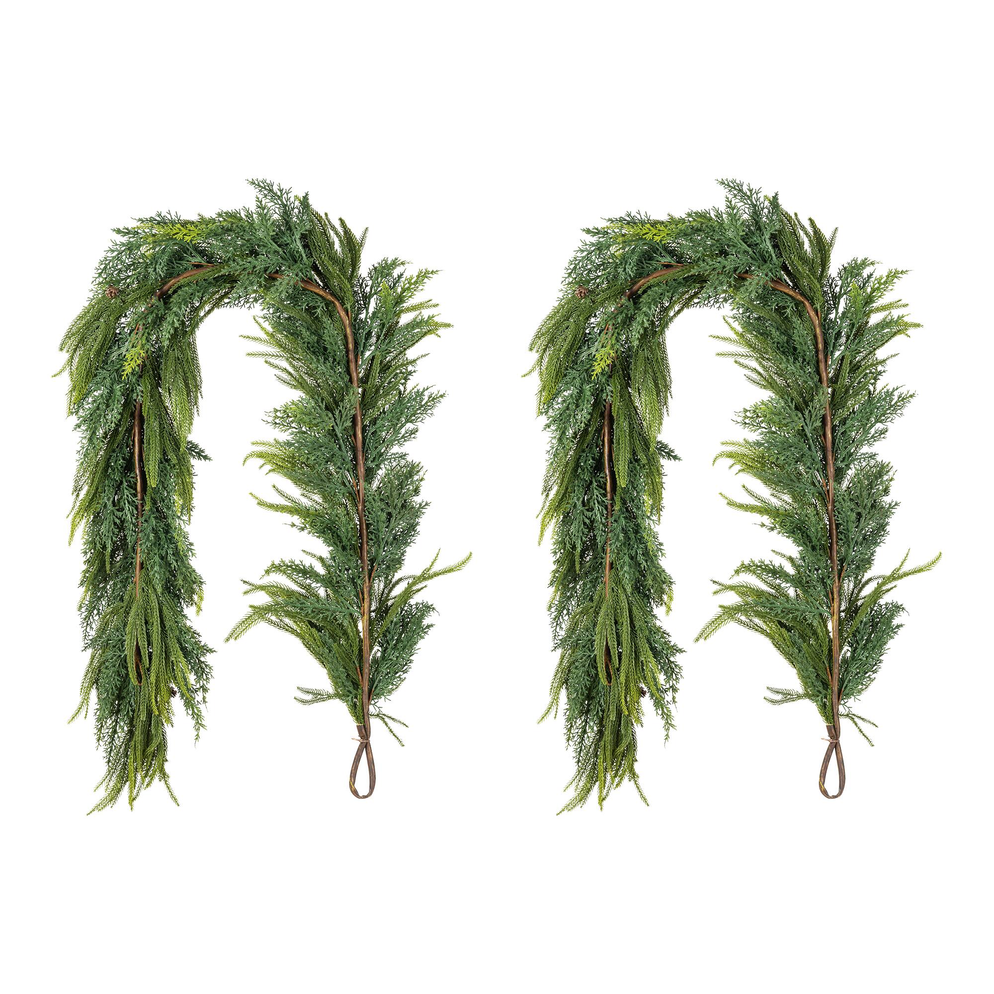 Glitzhome® 6ft. Christmas Full Greenery Mixed PE Dripping Garland with Pinecones, Set of 2