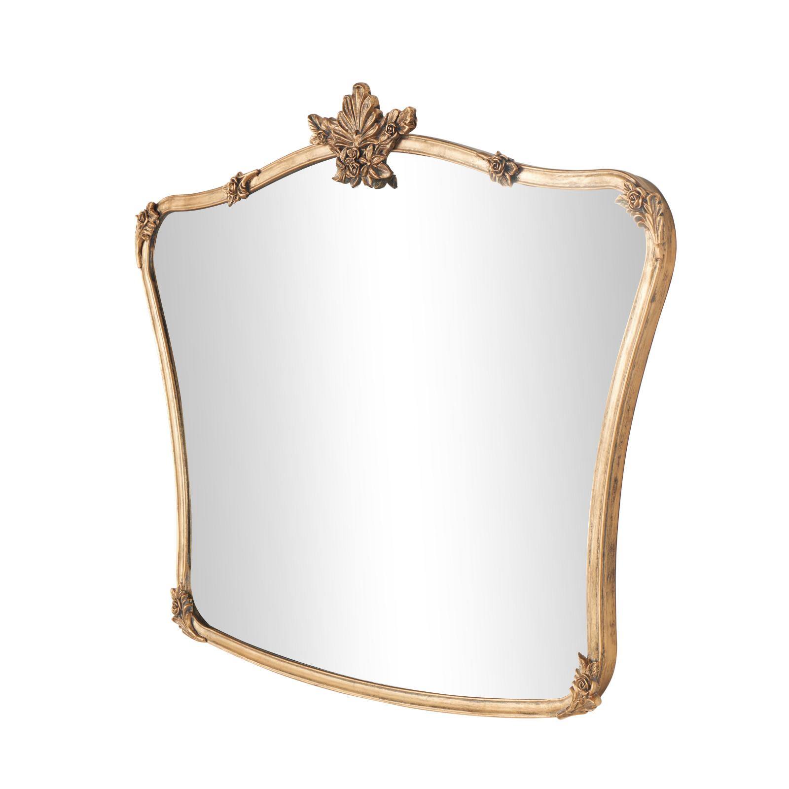 36" x 26" Gold Metal Floral Orante Antique Curved Wall Mirror