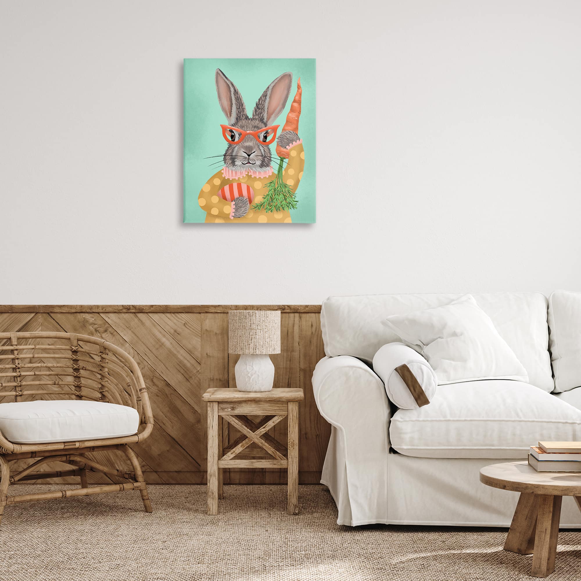 Stupell Industries Polka Dot Spring Rabbit Canvas Wall Art