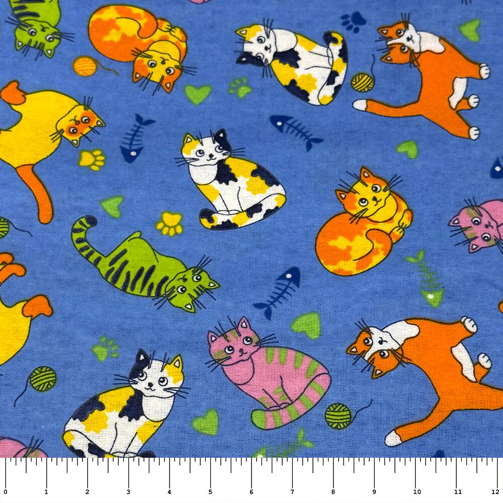 Feldman Blue Cats Cotton Flannel