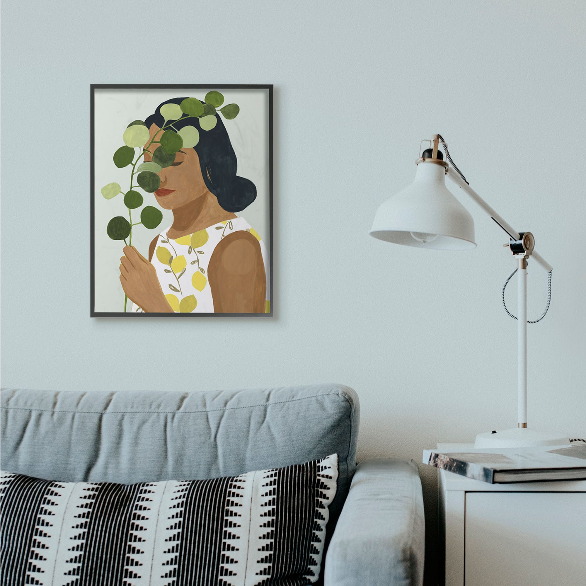 Stupell Industries Woman With Plant Green Fashion Modern Painting in Black Frame Wall Art