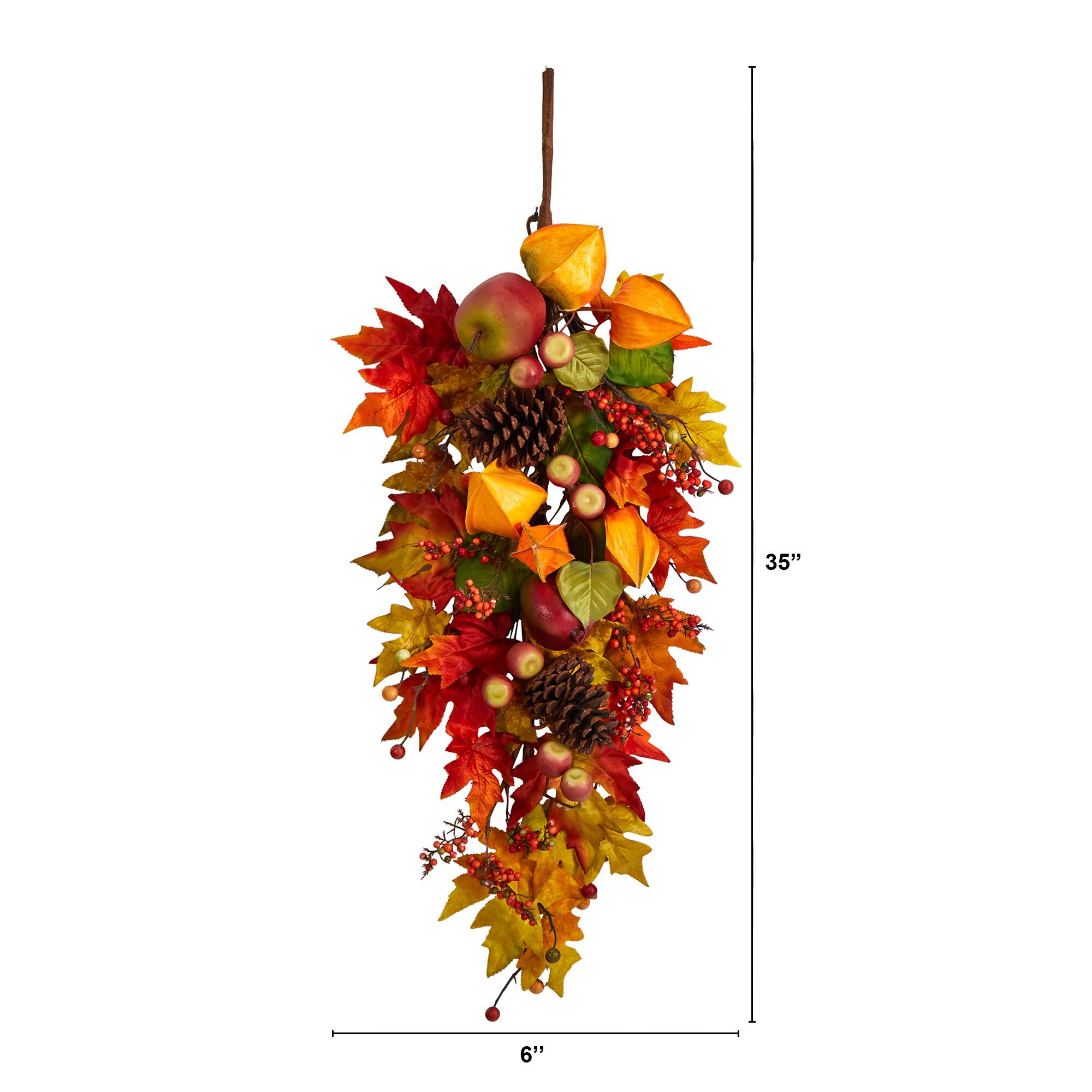 35" Maple Leaf & Berries Fall Teardrop Swag