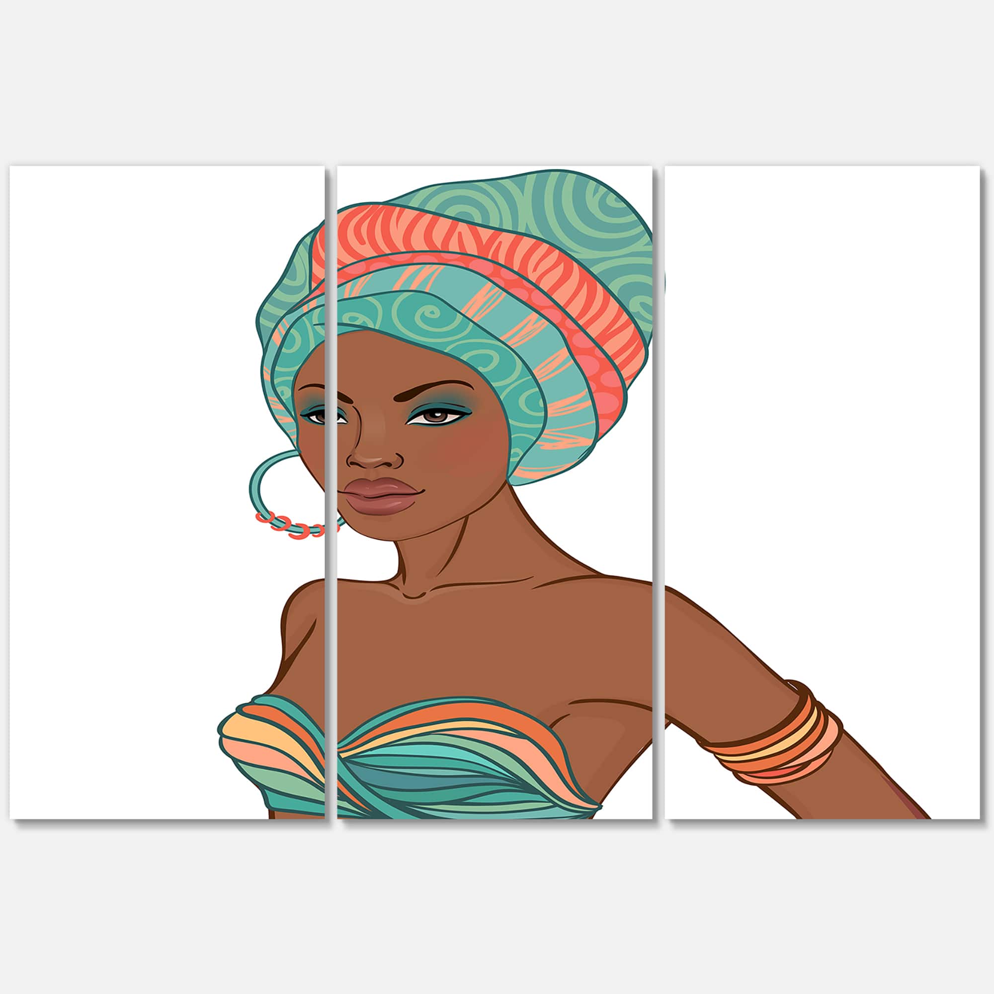 Designart - African American Woman With Earring & Turban - Modern Canvas Wall Art Print
