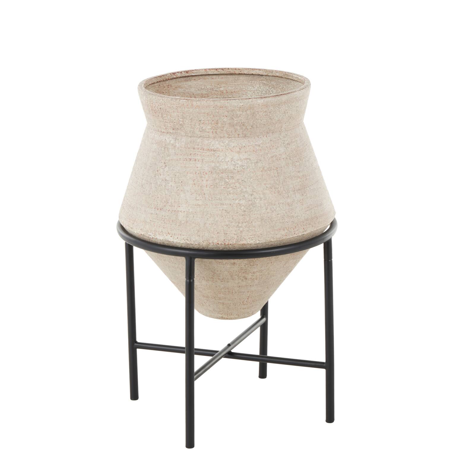 24.5" Beige Metal Wide Vase with Black Metal Stand
