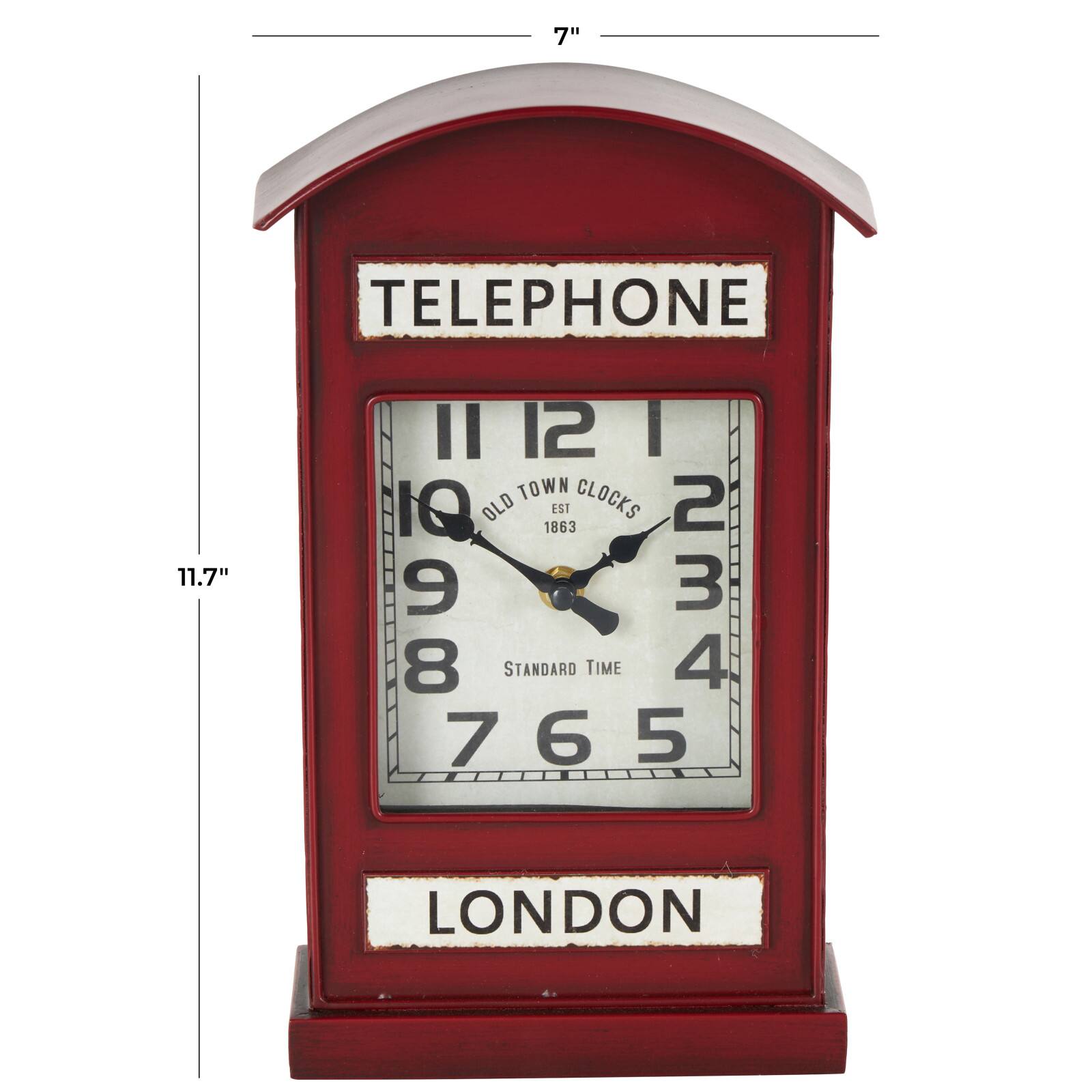 7" x 12" Red London Telephone Booth Inspired Metal Clock
