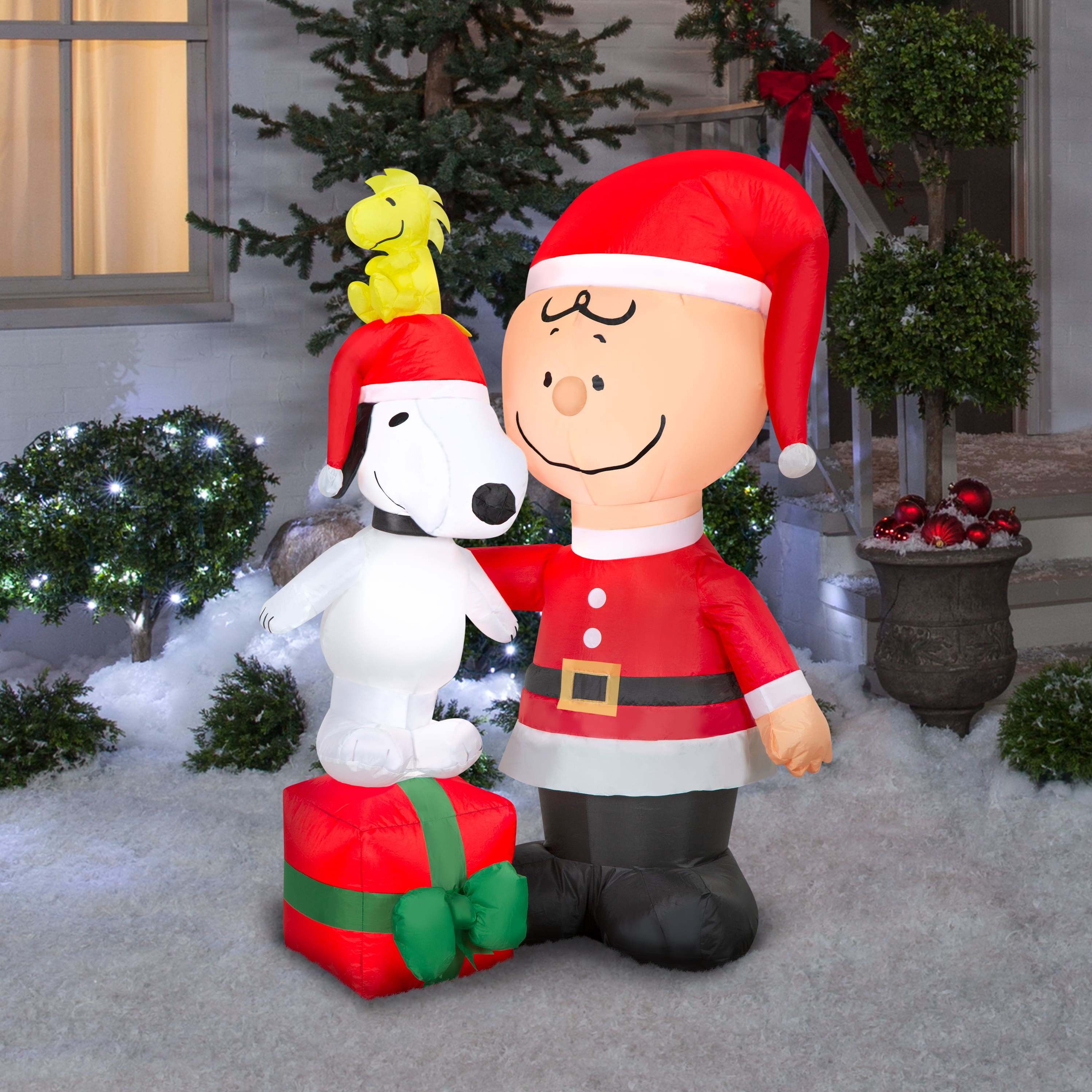 4ft. Airblown® Peanuts® Inflatable Charlie Brown with Snoopy & Woodstock Value Scene Christmas Light Décor