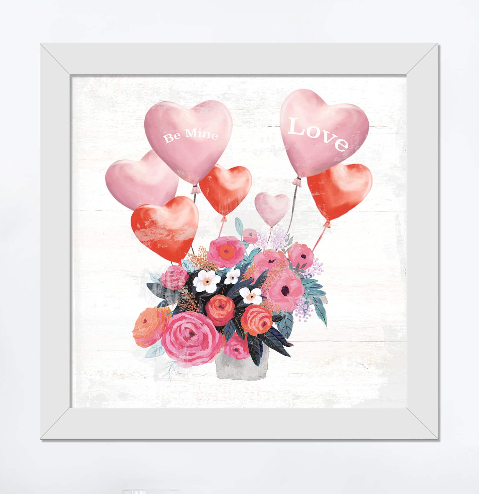 Floral Balloon 16" x 16" White Framed Print Under Plexiglass