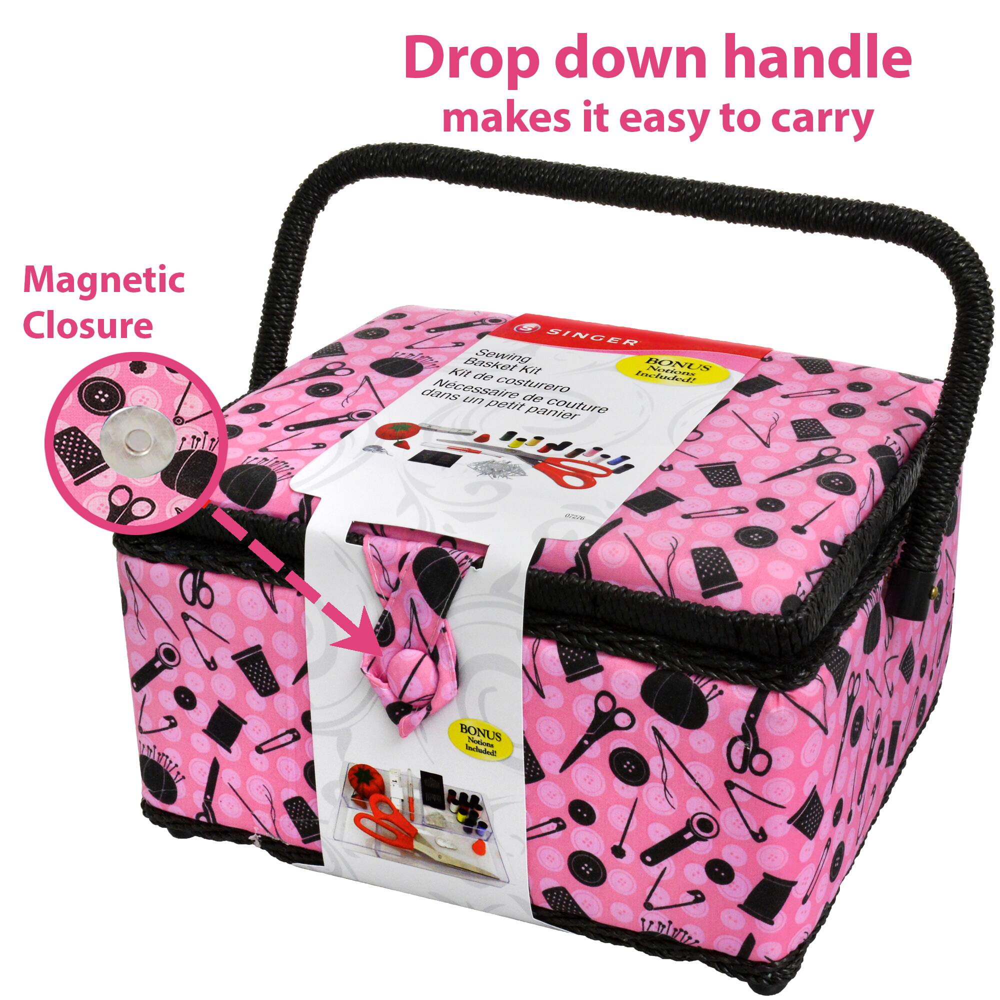 SINGER® Pink & Black Notions Pattern Sewing Basket Kit