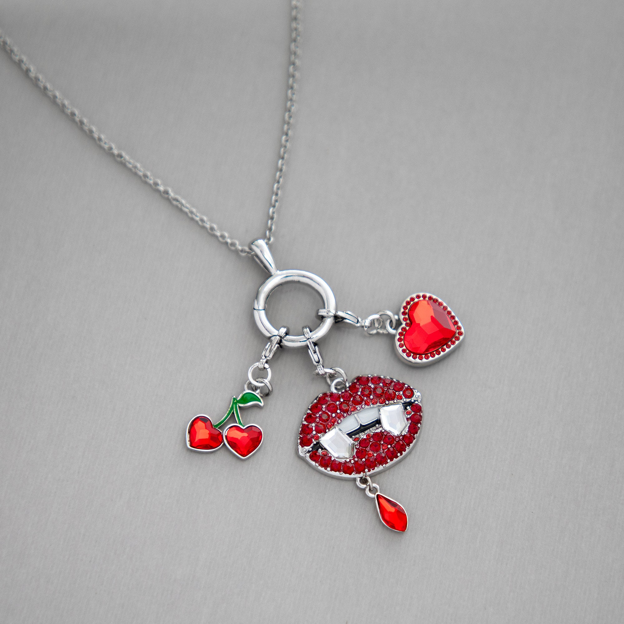 Small Heart Cherries Austrian Crystal Charm by Bead Landing™