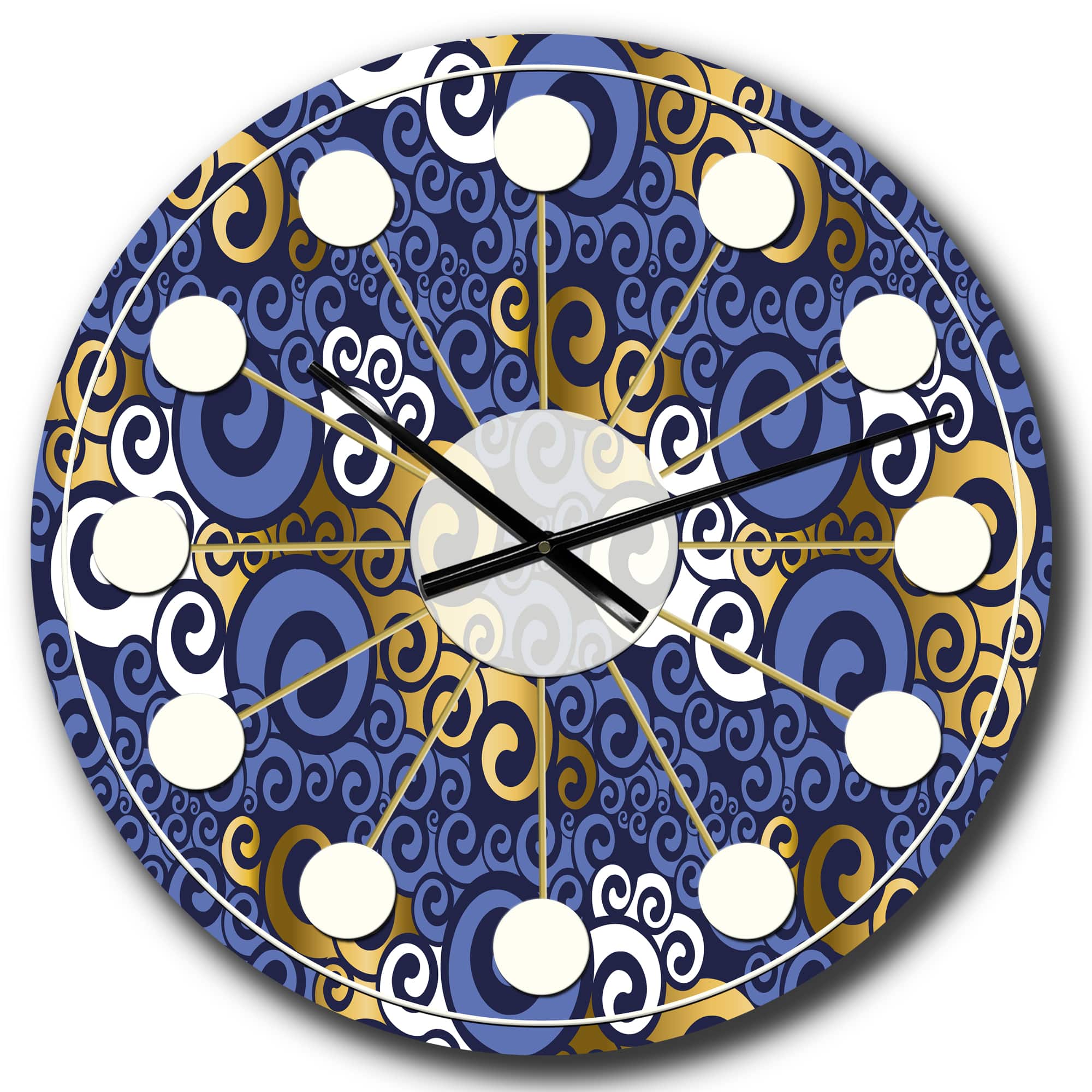 Designart 'Retro Luxury Waves In Gold And Blue Iii Mid-Century Modern Wall Clock