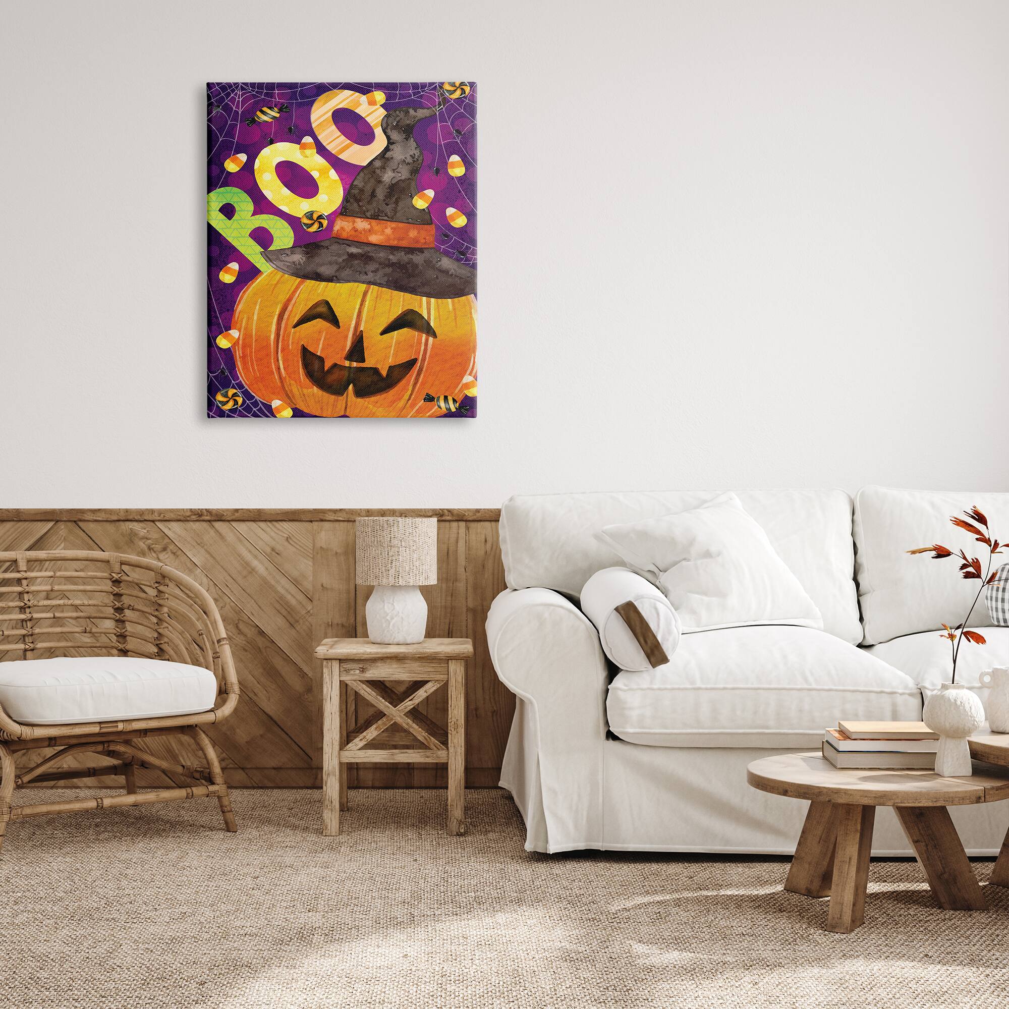 Stupell Industries Boo Jack-o-Lantern Halloween Candy Canvas Wall Art